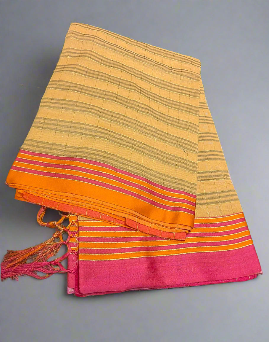 Maheshwari Cotton Banarasi Handloom Saree – Lightweight Elegance | Contrast Pallu & Blouse |
