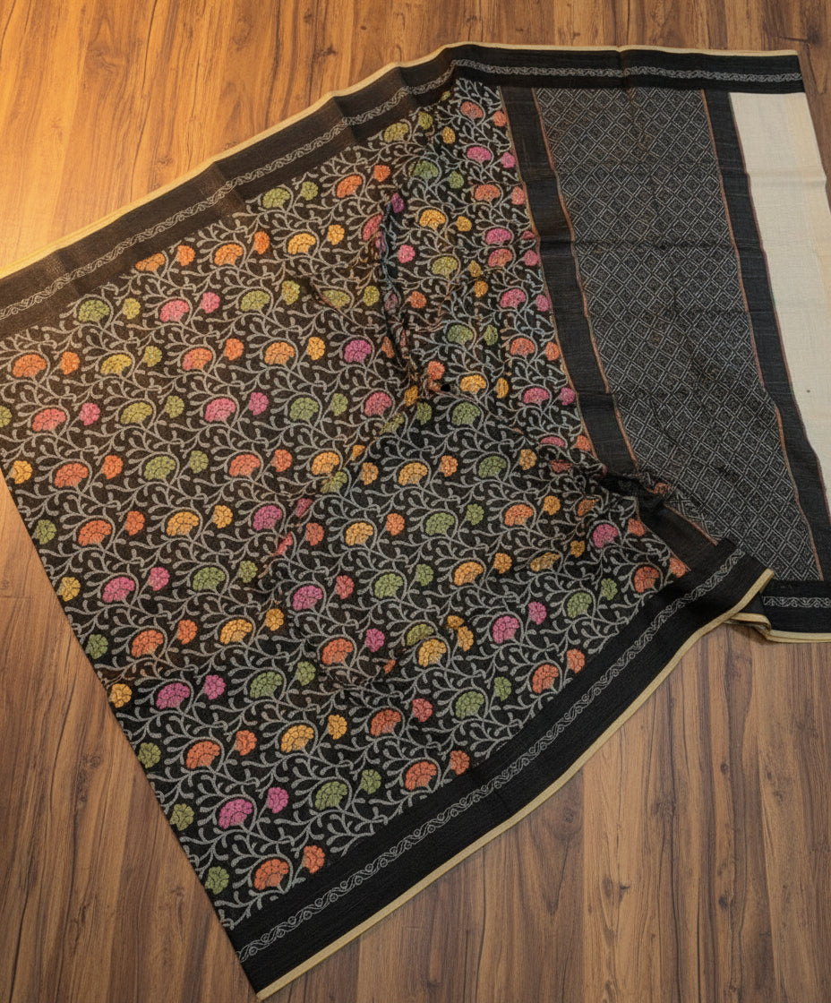 ✨ VLS 459 – Banarasi Black Multicolor Meena Cotton Dorea Saree ✨