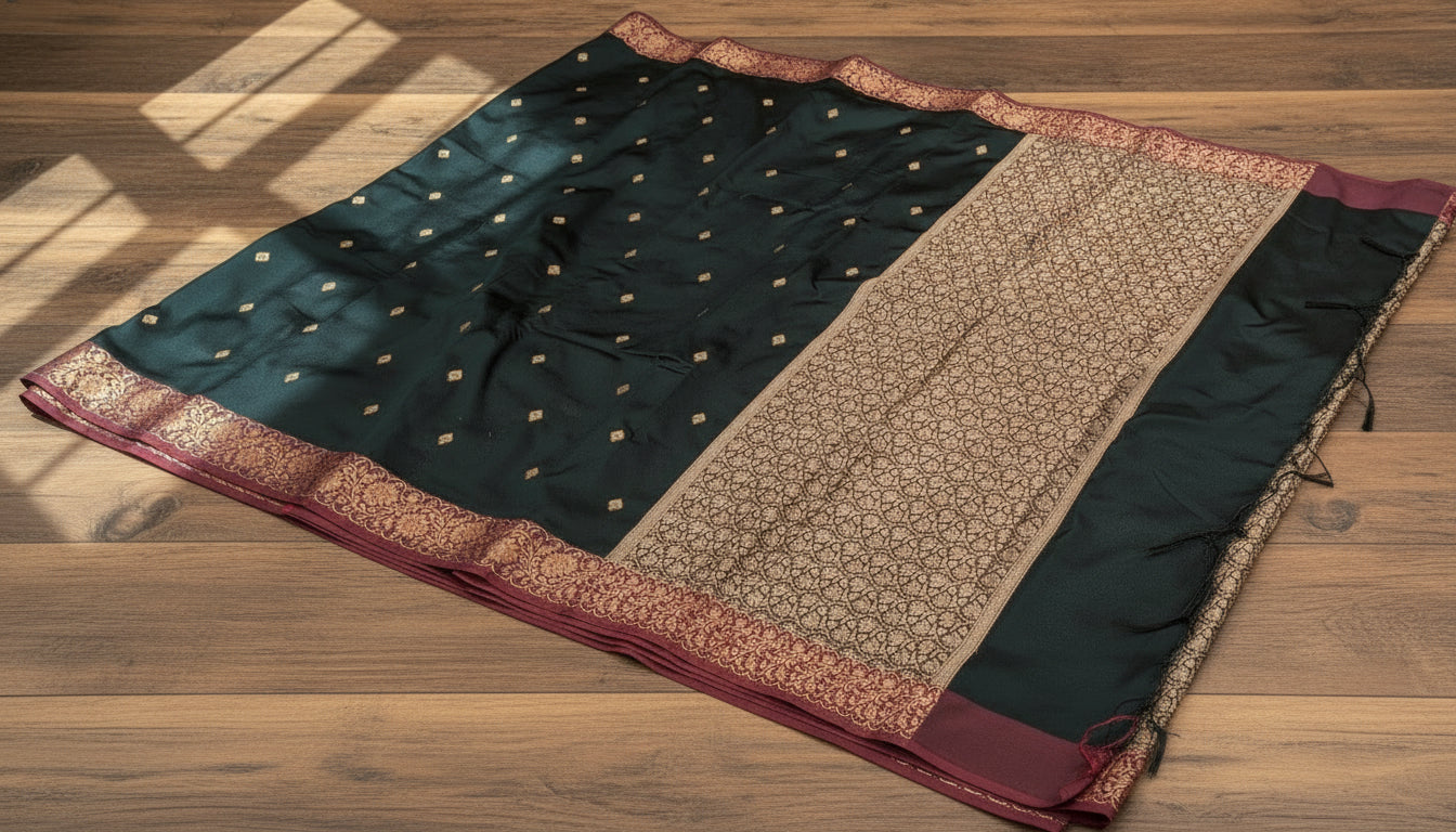 π VLS 467 β Banarasi Katan Silk Saree with Contrast Border Ektara Motifs All Over with Rich Brocade Blouse