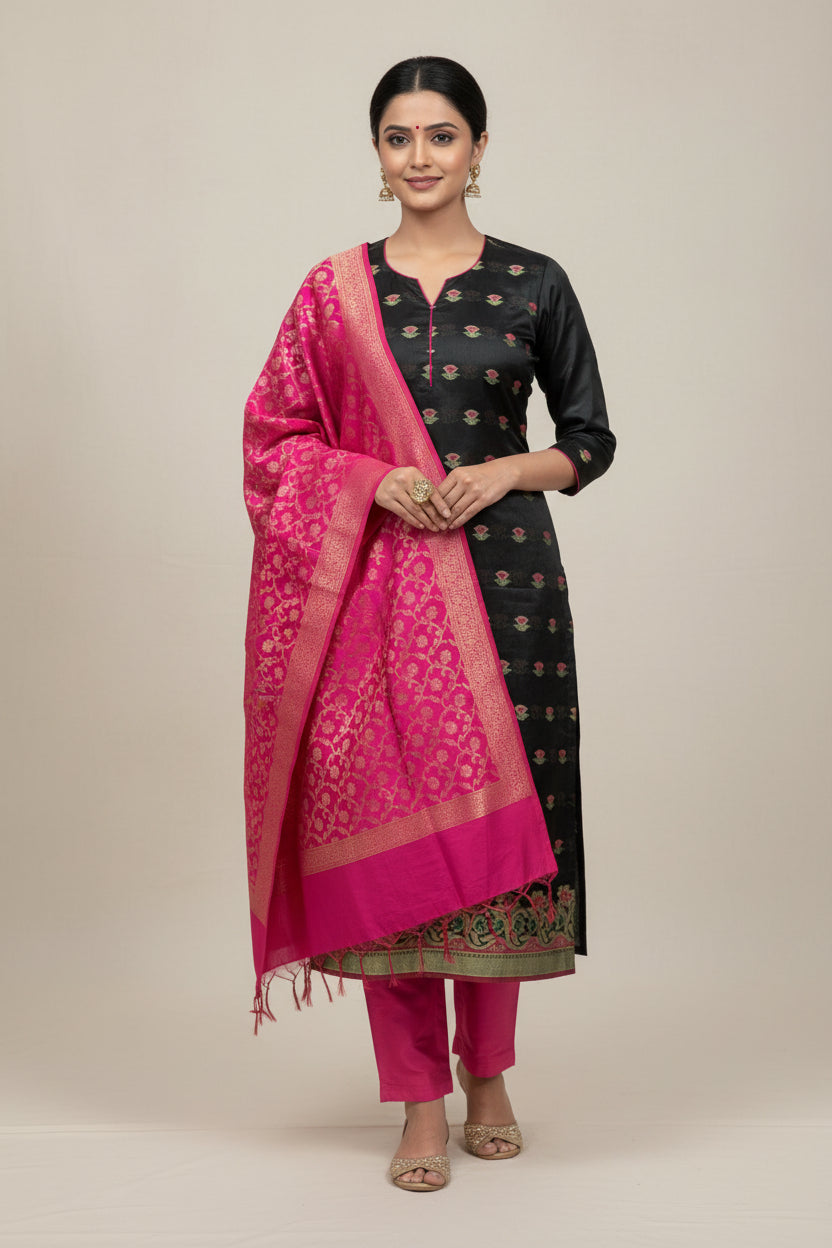 VLS 472 – Cotton Silk 3-Piece Banarasi Dress Material