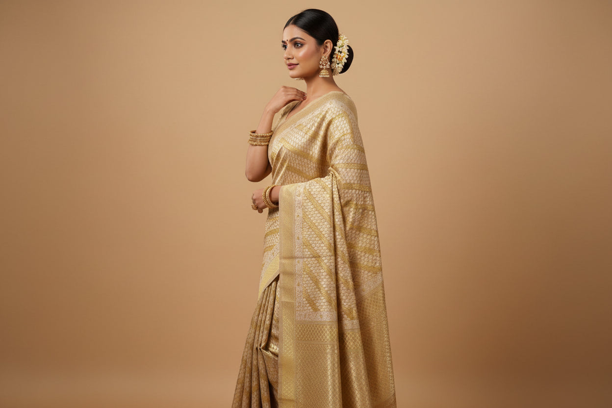 VLS 470 – Mulmul Cotton Banarasi Leheriya Saree with Resham & Zari Weaving