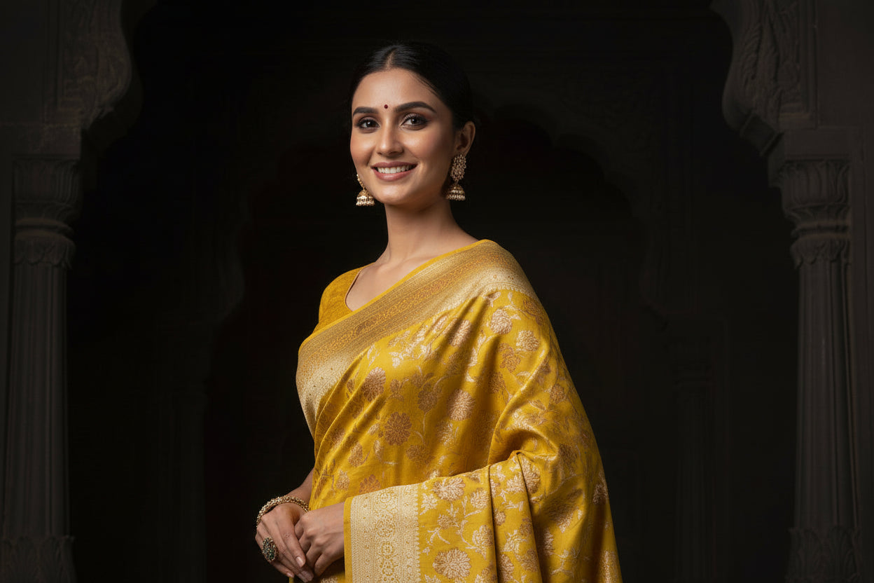 VLS 488 – Pure Katan Silk Pitambari Saree with All-Over Meenakari Weaving