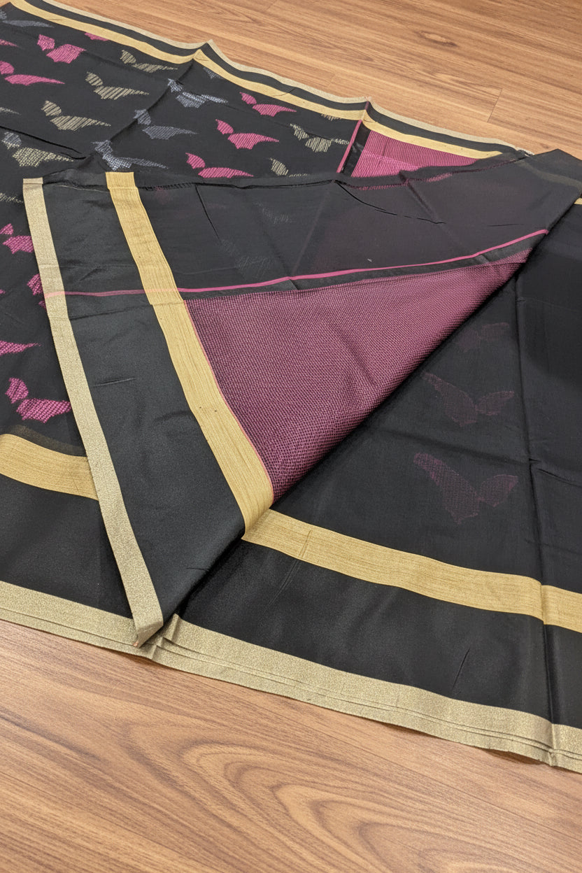 VLS 491 Black Resham Meenakari Maheshwari Moonga Cotton Silk Saree | Handwoven | Vijay Laxmi Silk