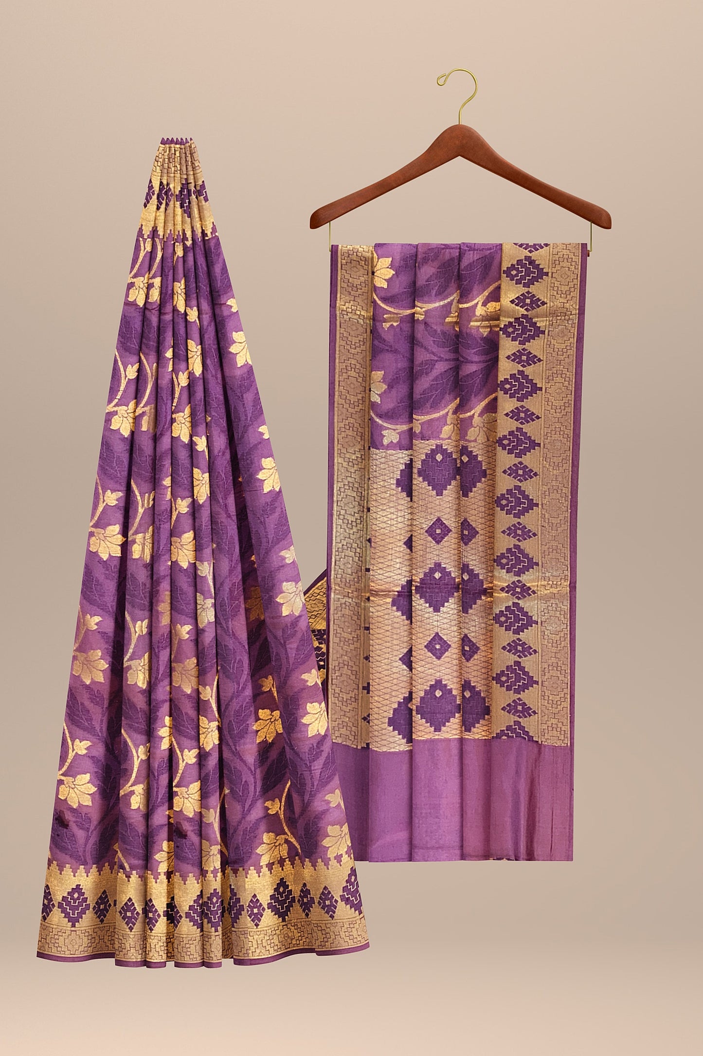 Regal Gazari Wine Pure Dupion Katan Silk Saree with Antique Zari and Resham Zaal