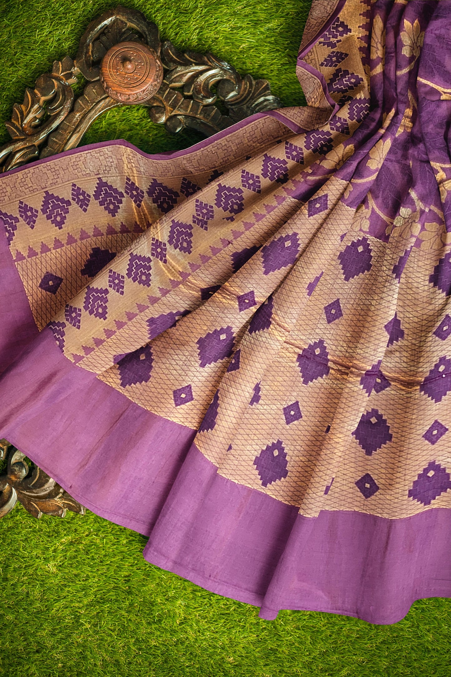 Regal Gazari Wine Pure Dupion Katan Silk Saree with Antique Zari and Resham Zaal