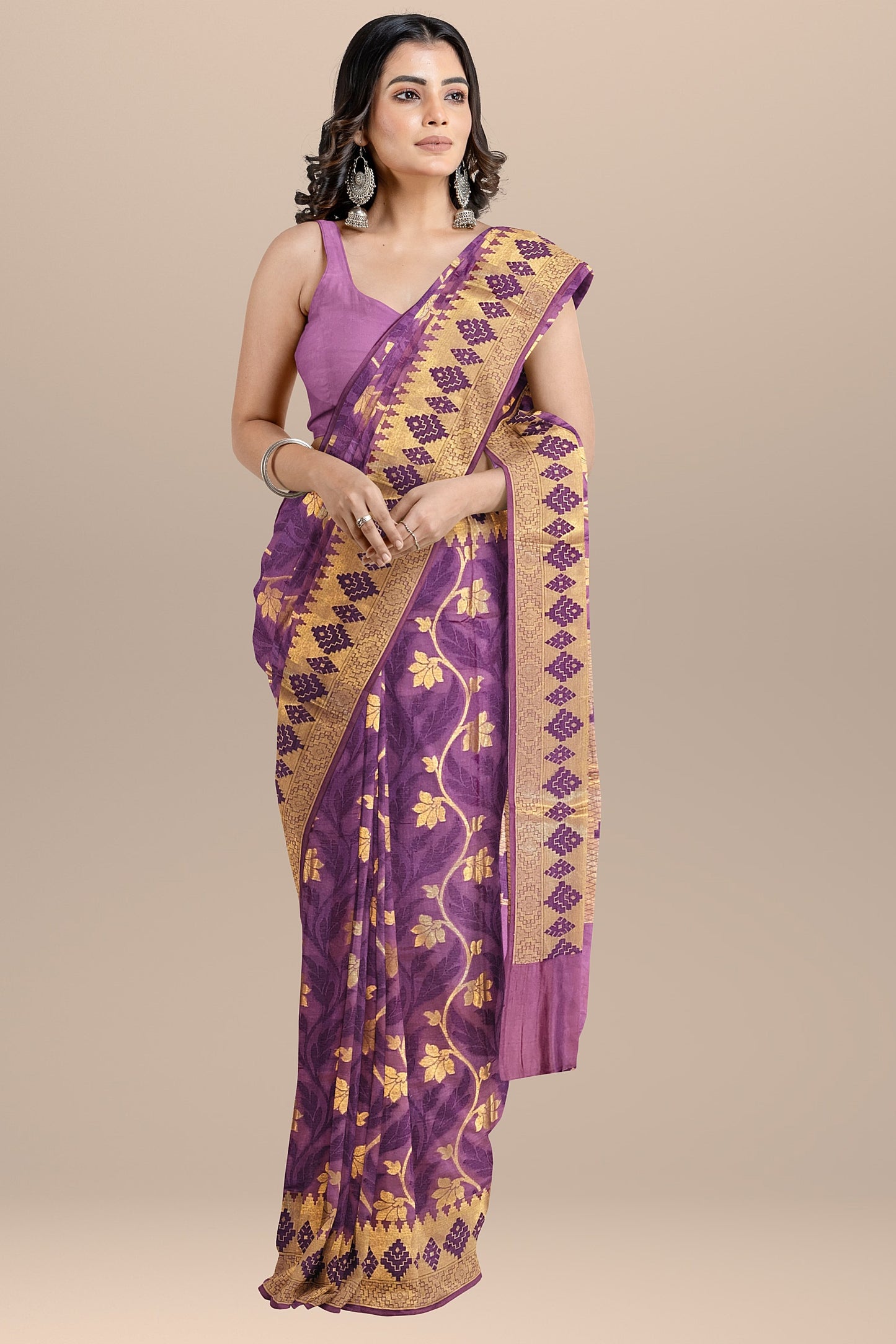 Regal Gazari Wine Pure Dupion Katan Silk Saree with Antique Zari and Resham Zaal