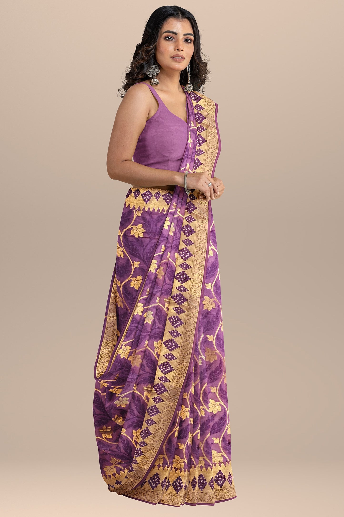 Regal Gazari Wine Pure Dupion Katan Silk Saree with Antique Zari and Resham Zaal