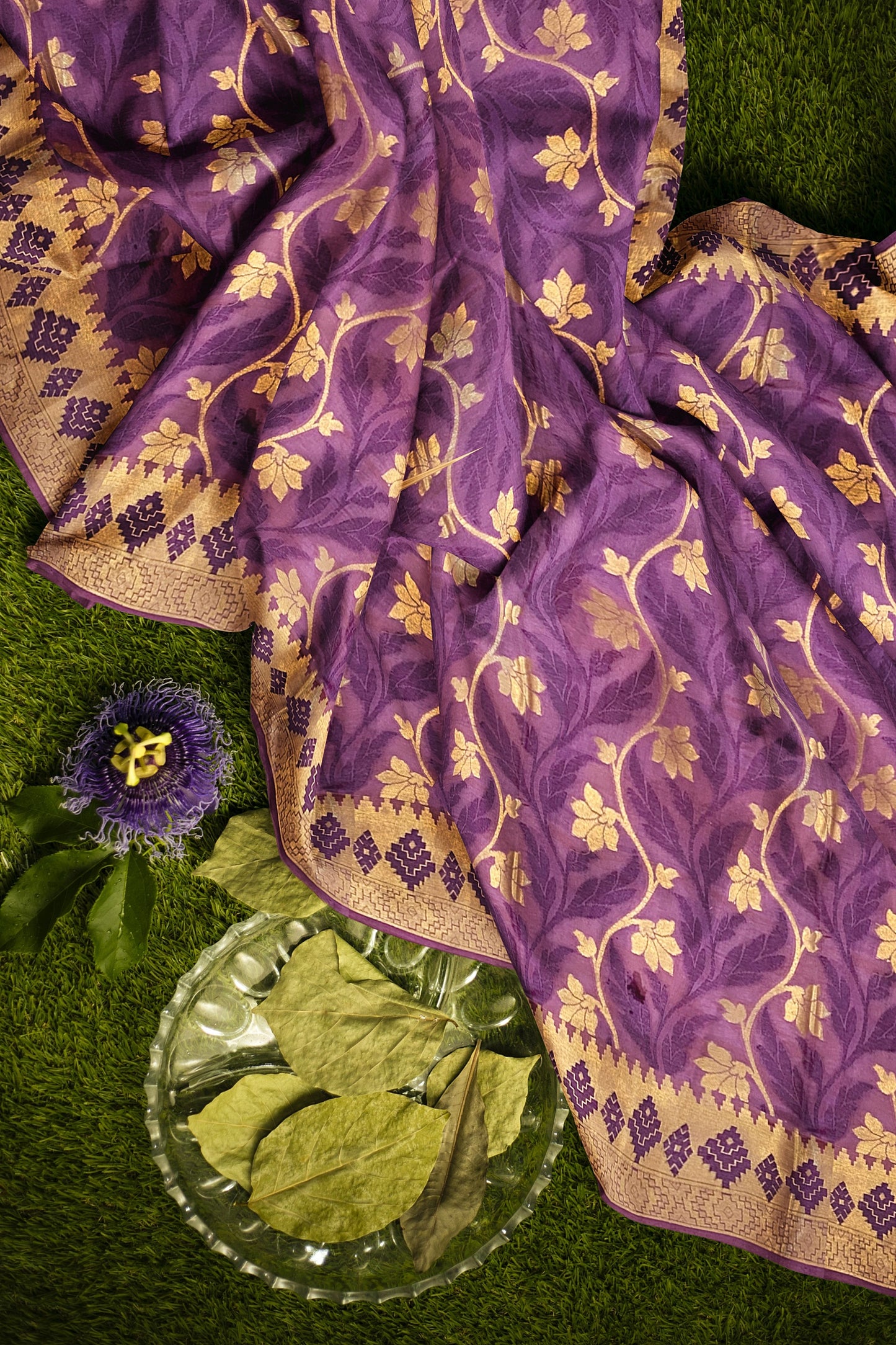 Regal Gazari Wine Pure Dupion Katan Silk Saree with Antique Zari and Resham Zaal