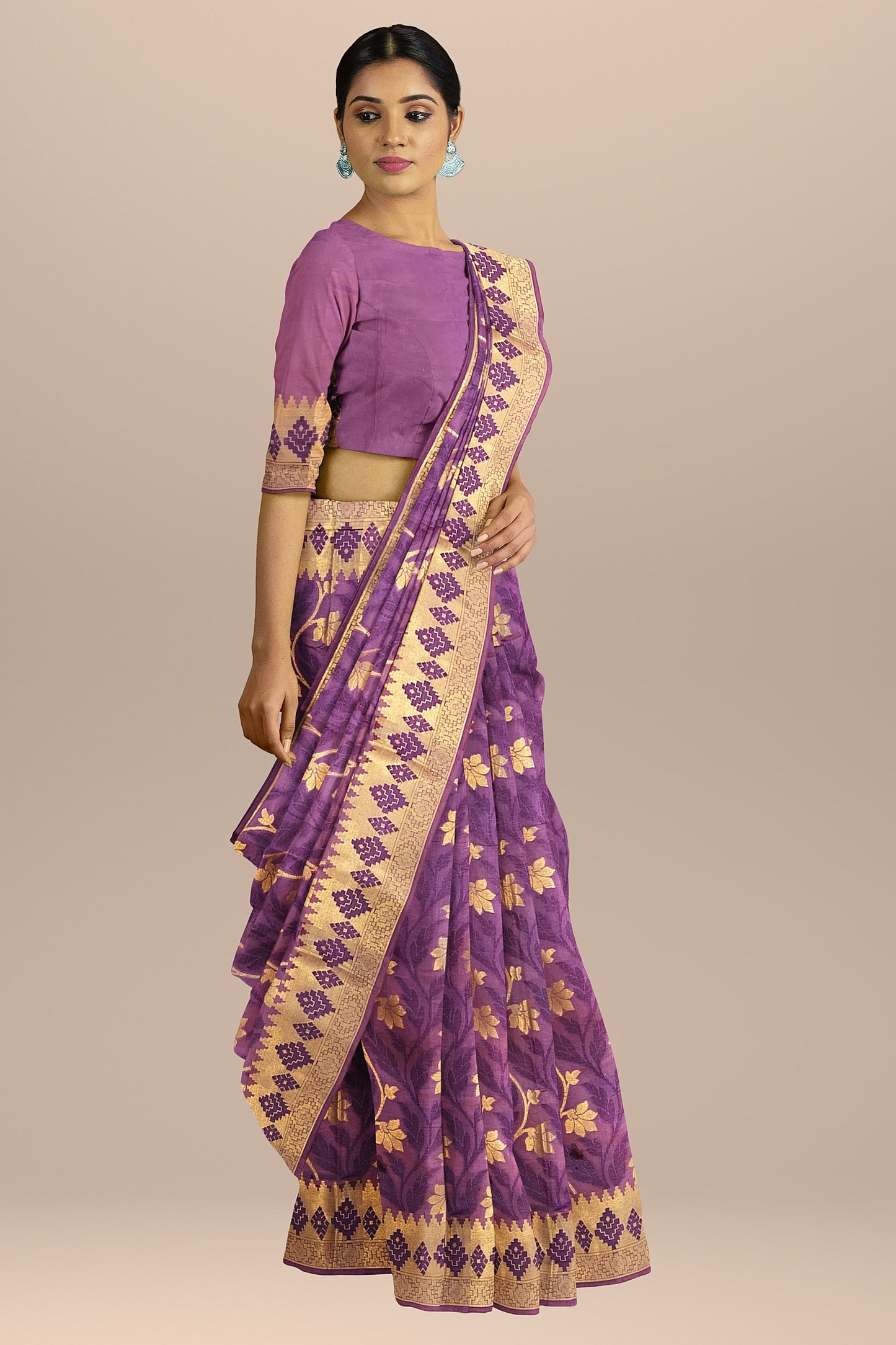 Regal Gazari Wine Pure Dupion Katan Silk Saree with Antique Zari and Resham Zaal