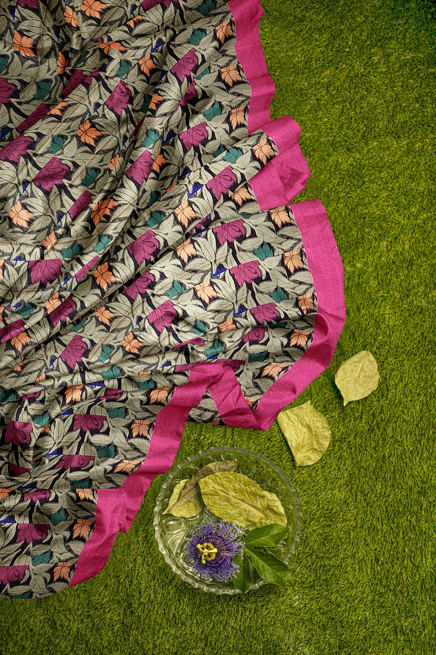 Graceful Black Organza Saree with Floral Meenakari Zaal and Contrast Pink Pallu