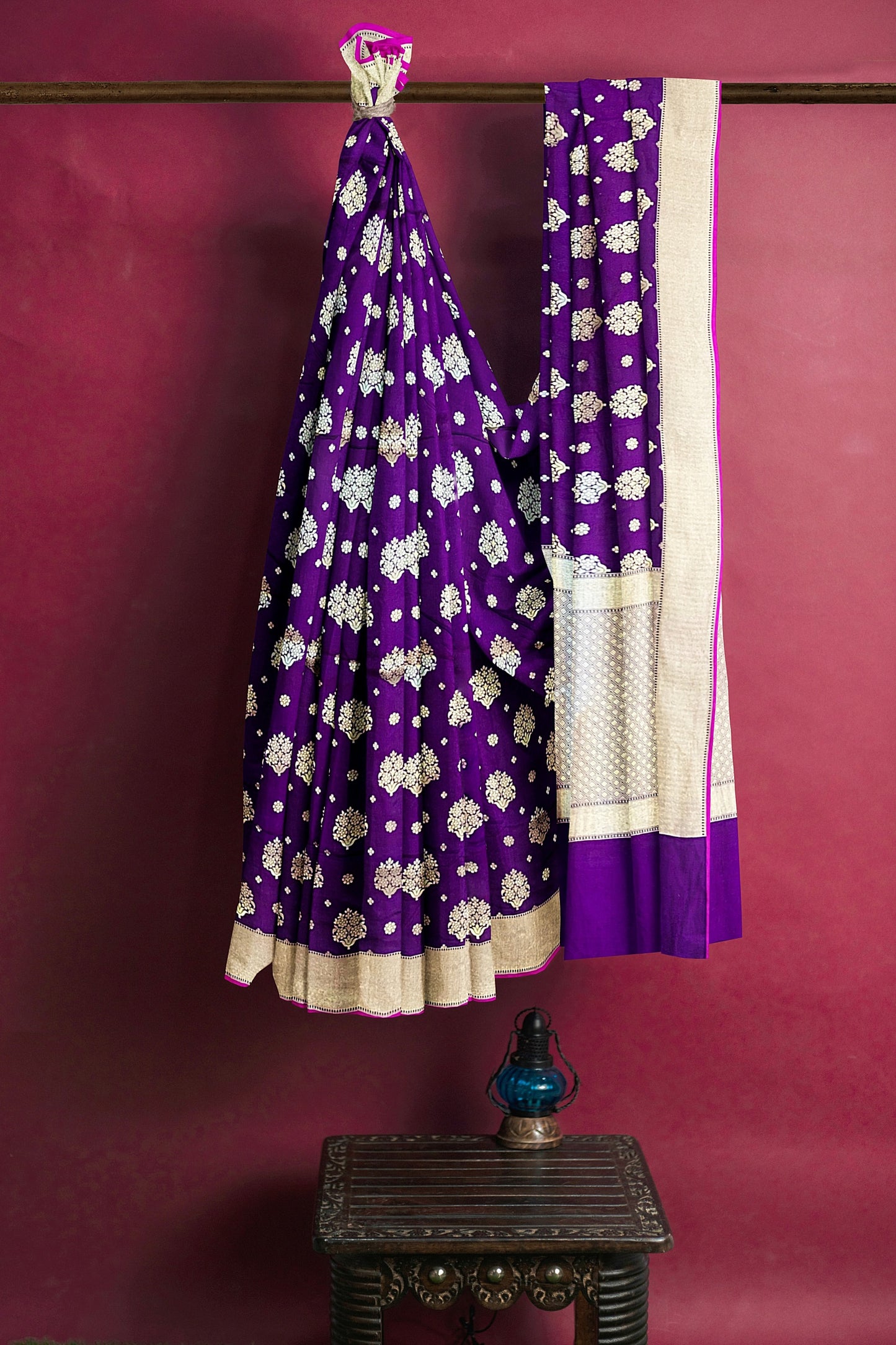 Purple Pure Katan Silk Handloom Banarasi Saree – Intricate Iktara Weaving All Over