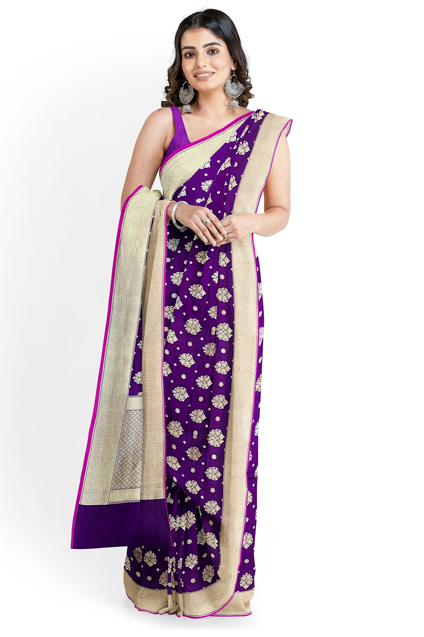 Purple Pure Katan Silk Handloom Banarasi Saree – Intricate Iktara Weaving All Over