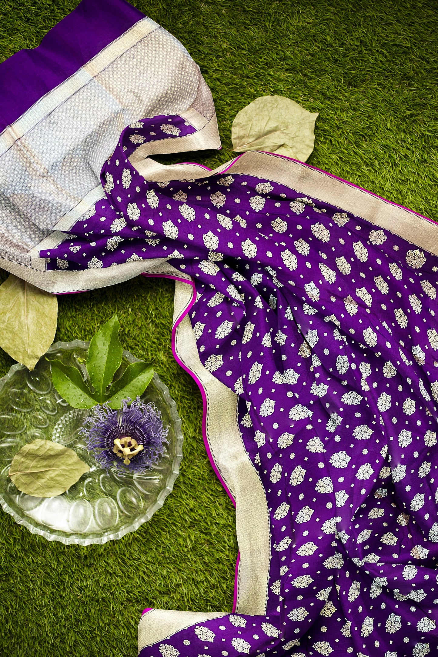 Purple Pure Katan Silk Handloom Banarasi Saree – Intricate Iktara Weaving All Over