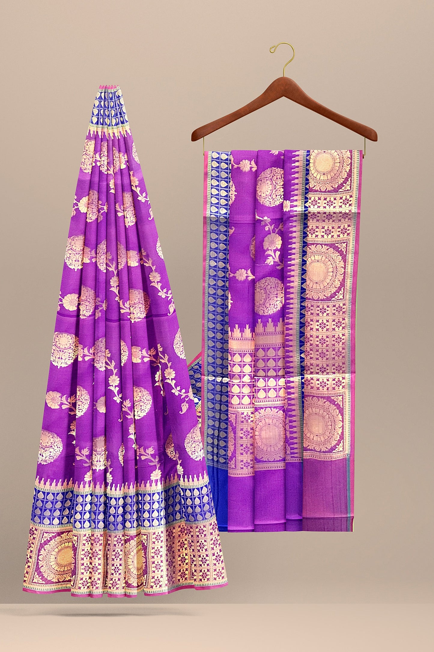 Dual Shade Purple Banarasi Silk Katan Kanjivaram Saree