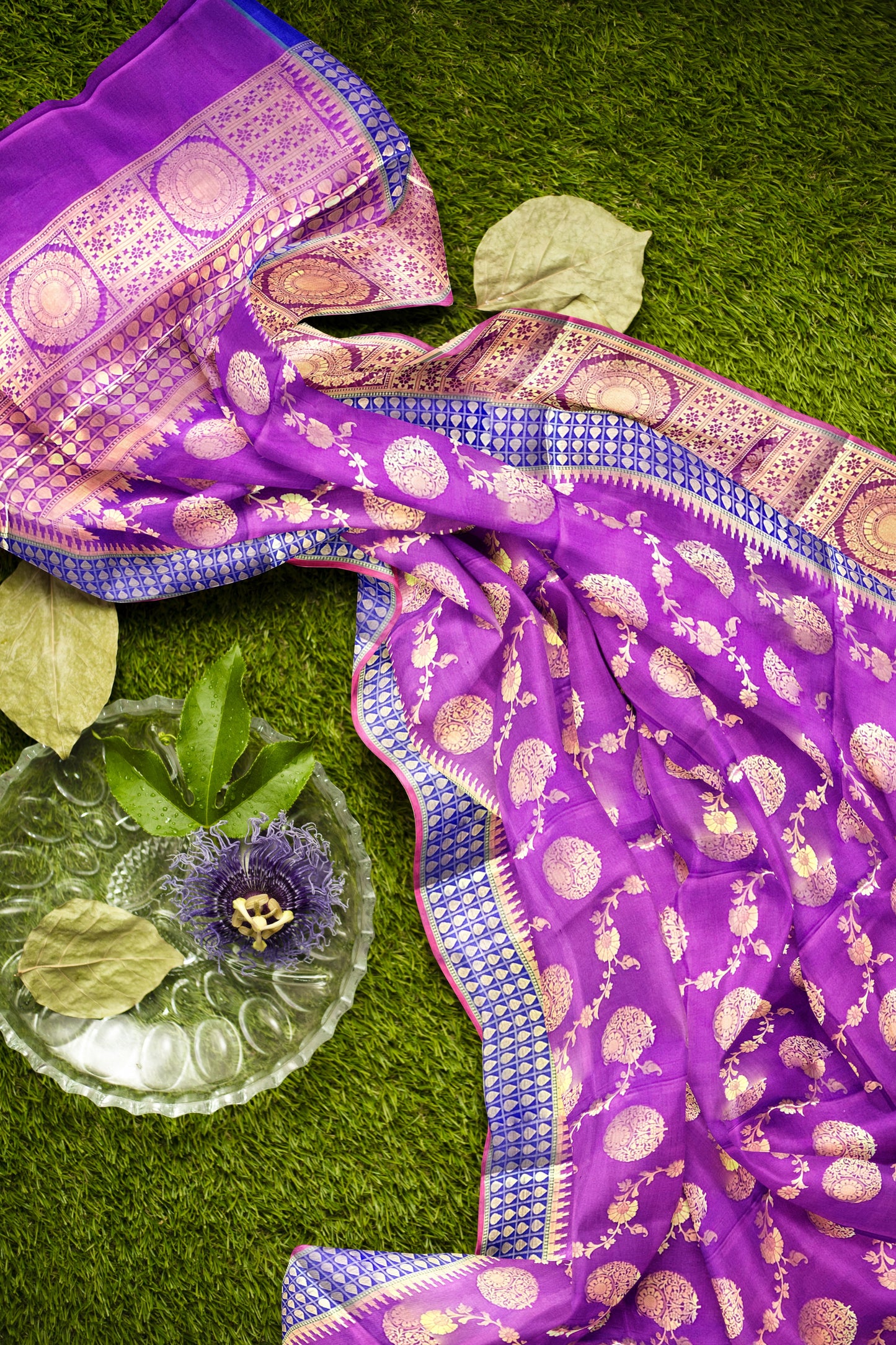 Dual Shade Purple Banarasi Silk Katan Kanjivaram Saree