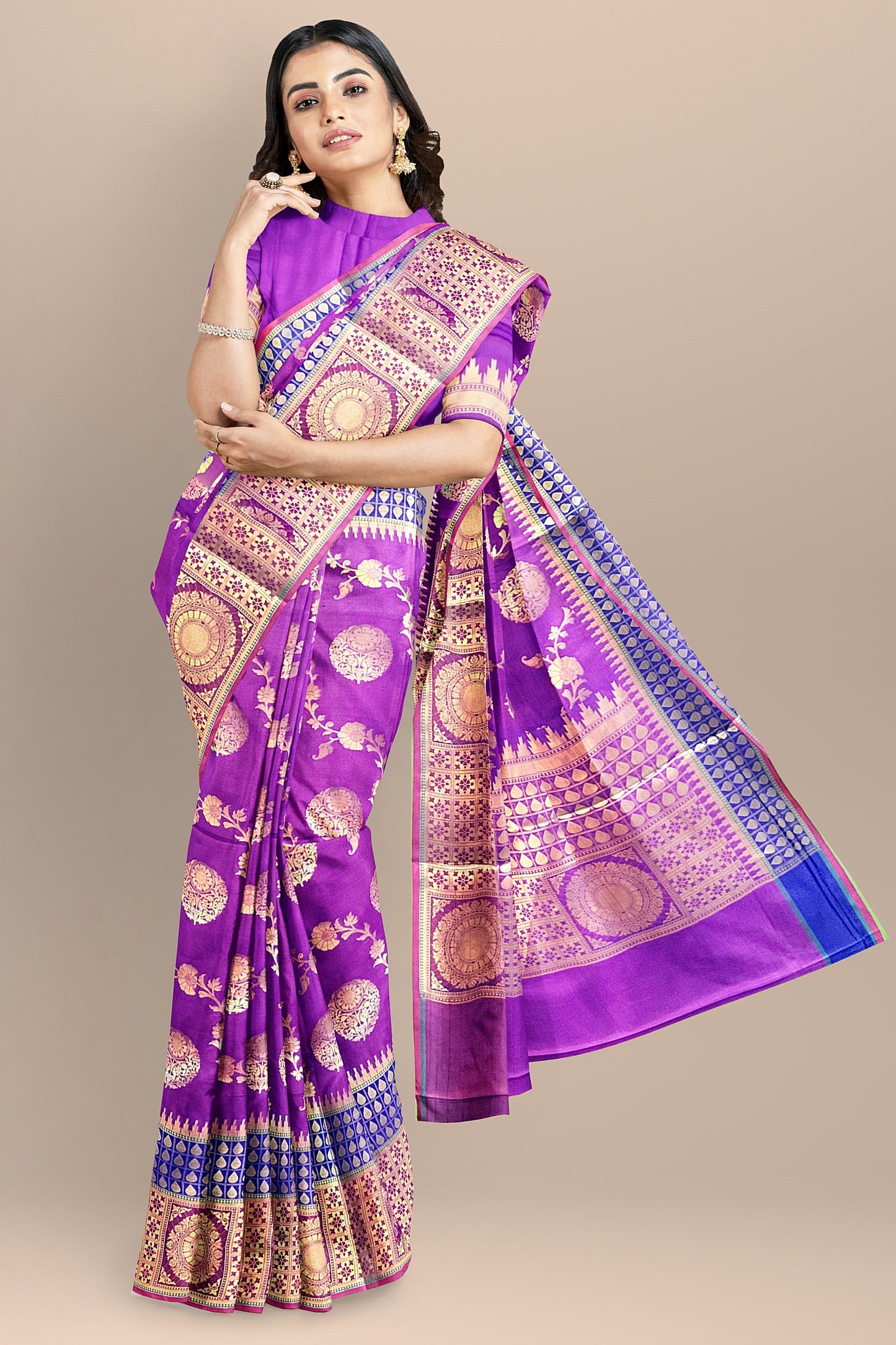 Dual Shade Purple Banarasi Silk Katan Kanjivaram Saree