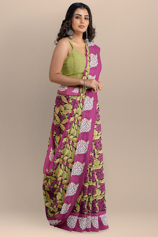 Graceful Black Organza Saree with Floral Meenakari Zaal and Contrast Green Pallu