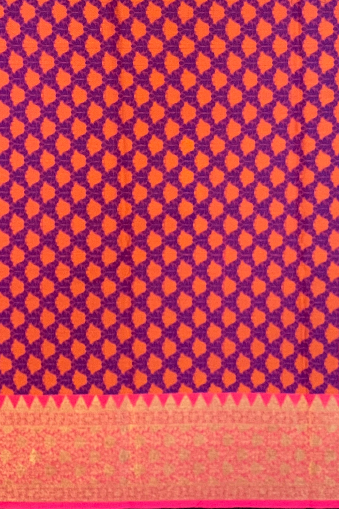 Royal Blue Organza Saree with Orange and Mustard Resham Jamewar Weaving