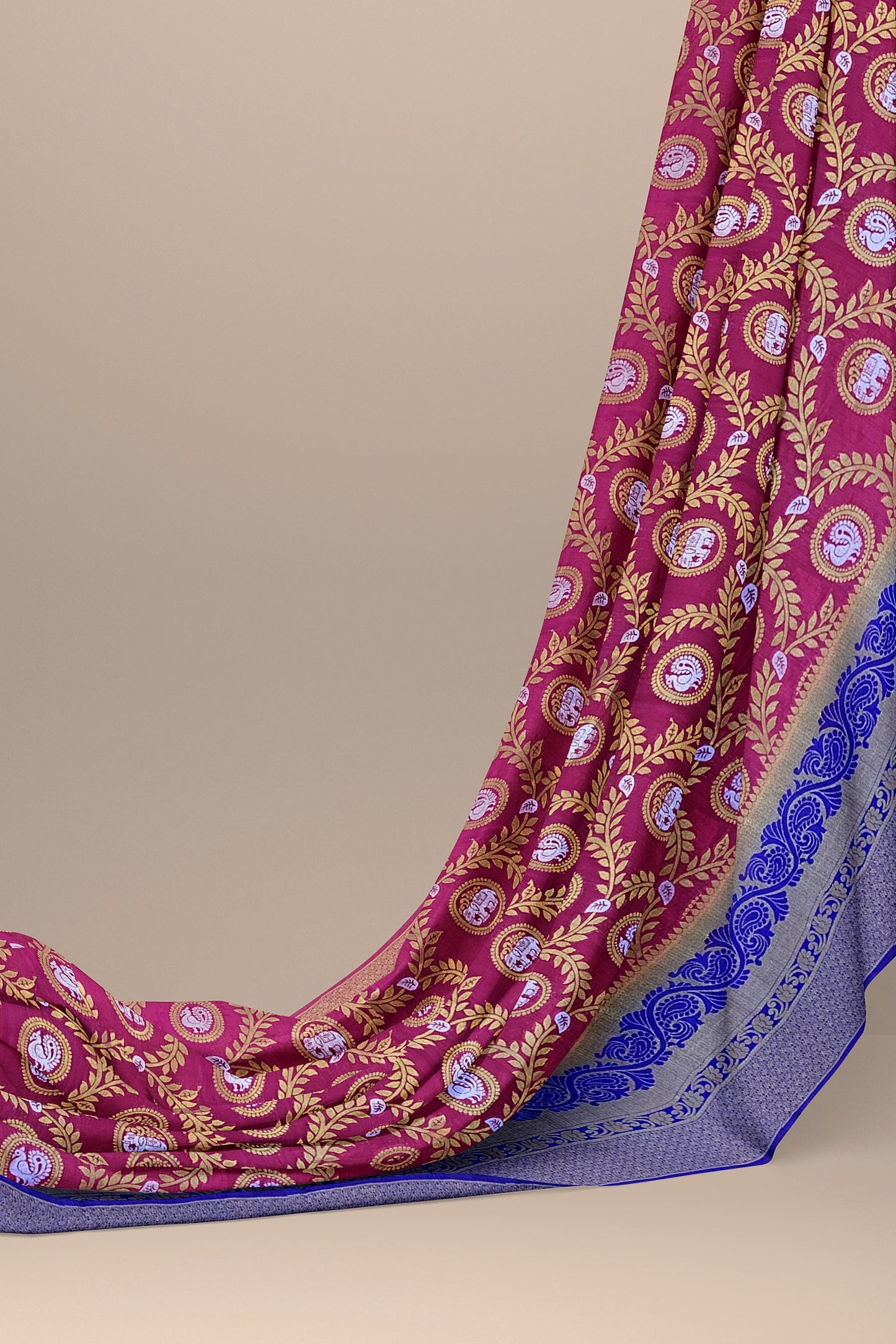 Exquisite Pink and Royal Blue Paithani-Style Saree with Sona Roopa Zari Elephant Design