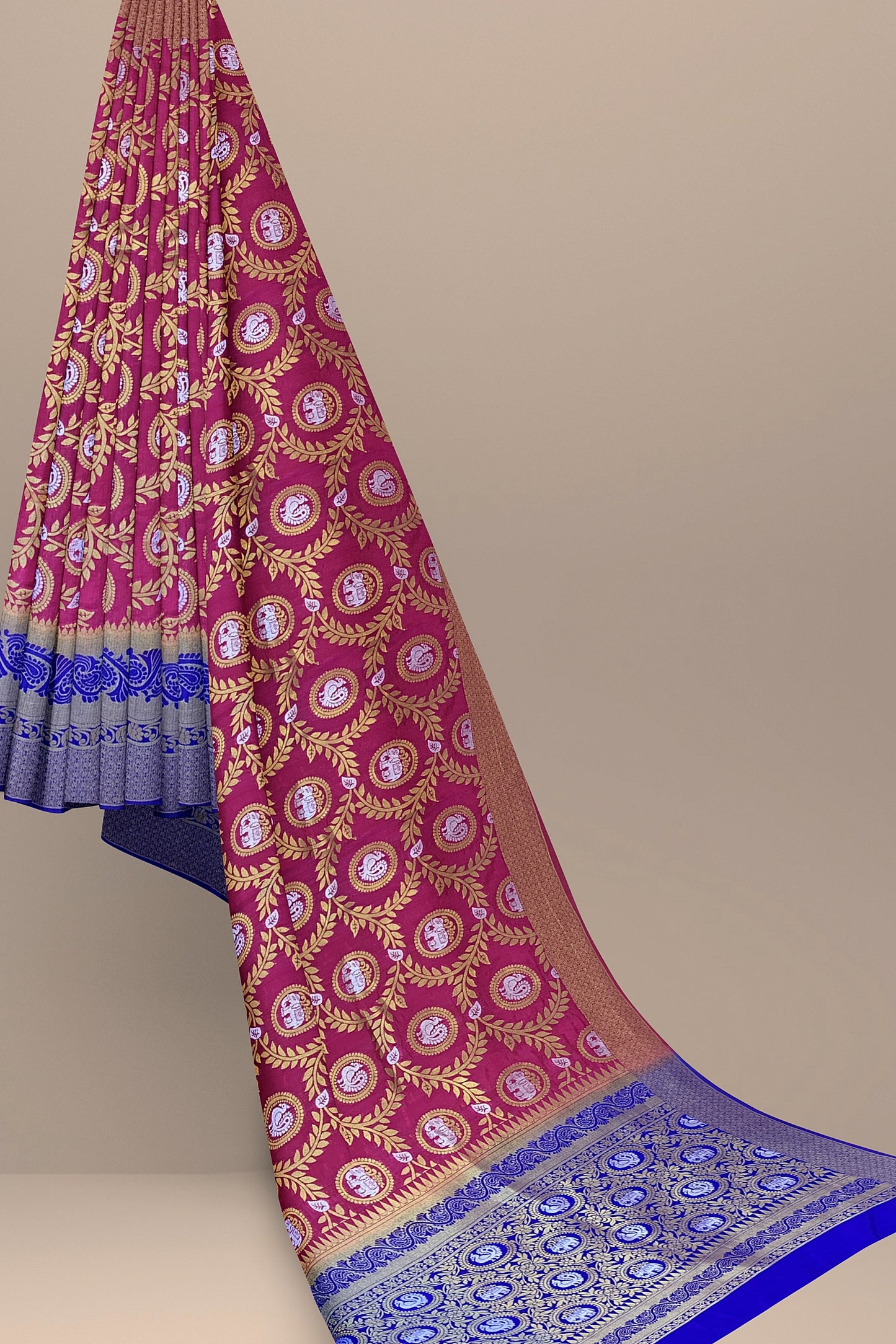 Exquisite Pink and Royal Blue Paithani-Style Saree with Sona Roopa Zari Elephant Design