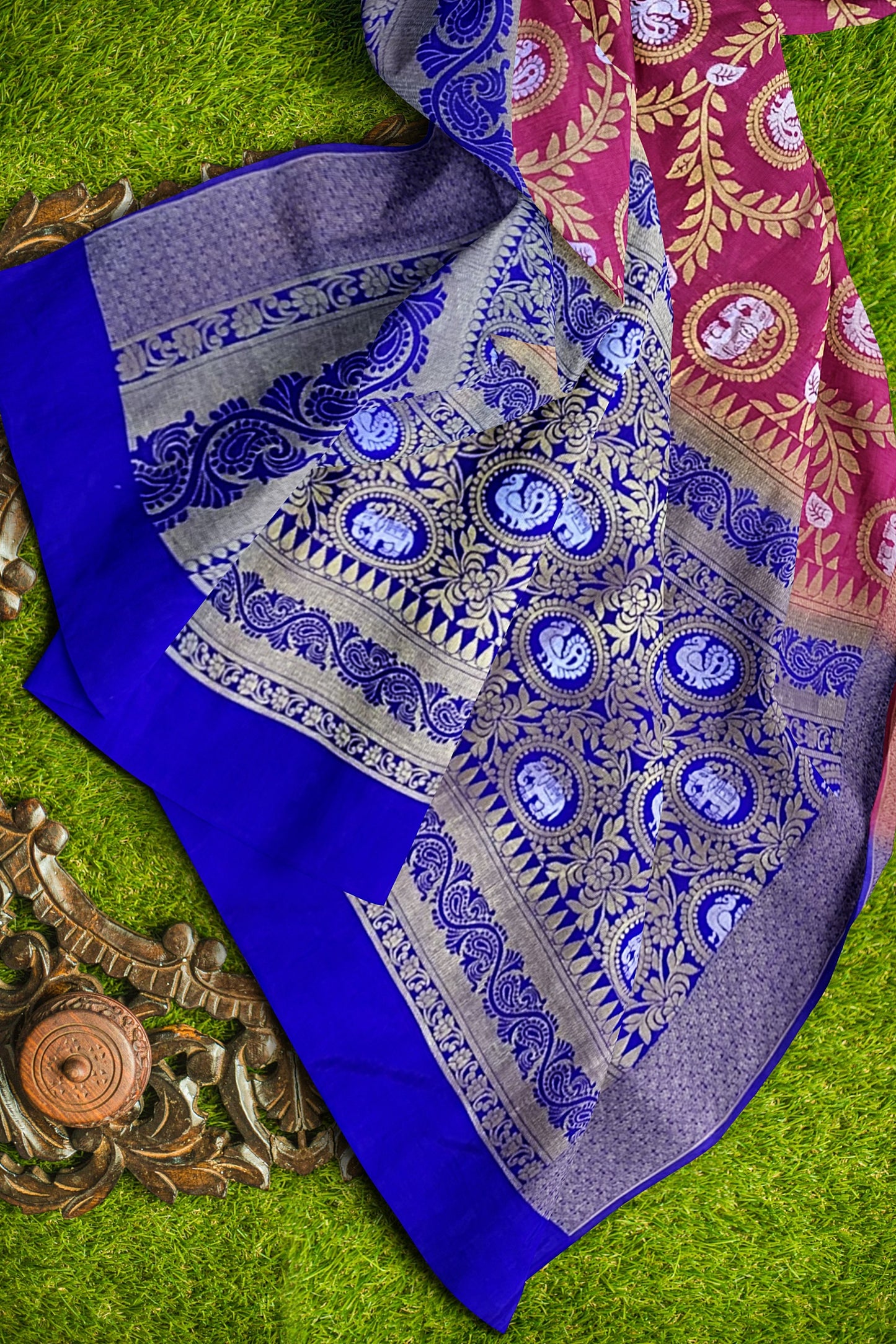 Exquisite Pink and Royal Blue Paithani-Style Saree with Sona Roopa Zari Elephant Design