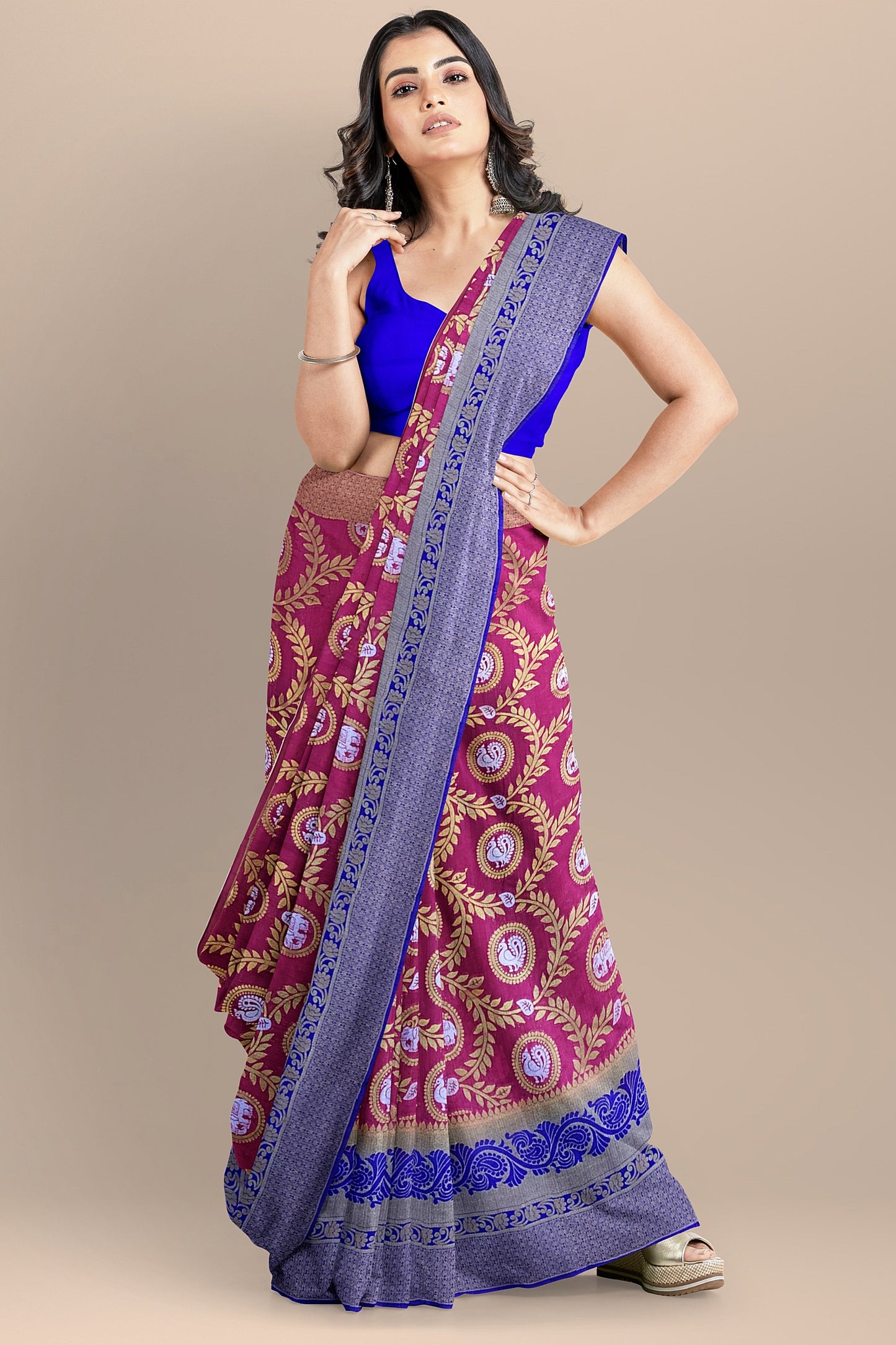 Exquisite Pink and Royal Blue Paithani-Style Saree with Sona Roopa Zari Elephant Design