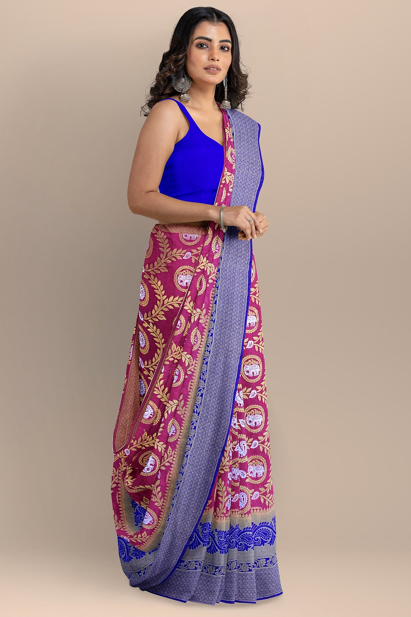 Exquisite Pink and Royal Blue Paithani-Style Saree with Sona Roopa Zari Elephant Design