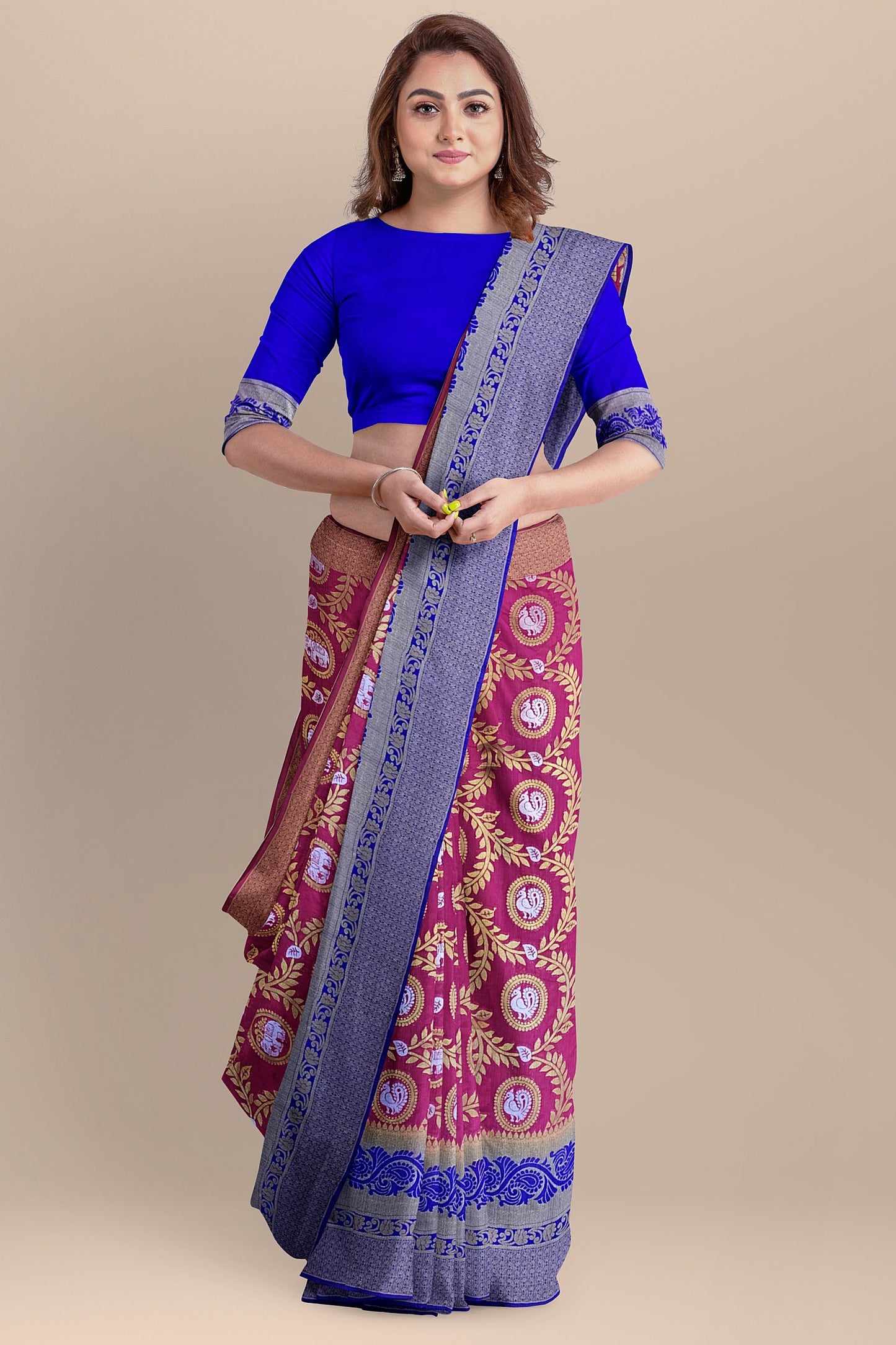 Exquisite Pink and Royal Blue Paithani-Style Saree with Sona Roopa Zari Elephant Design