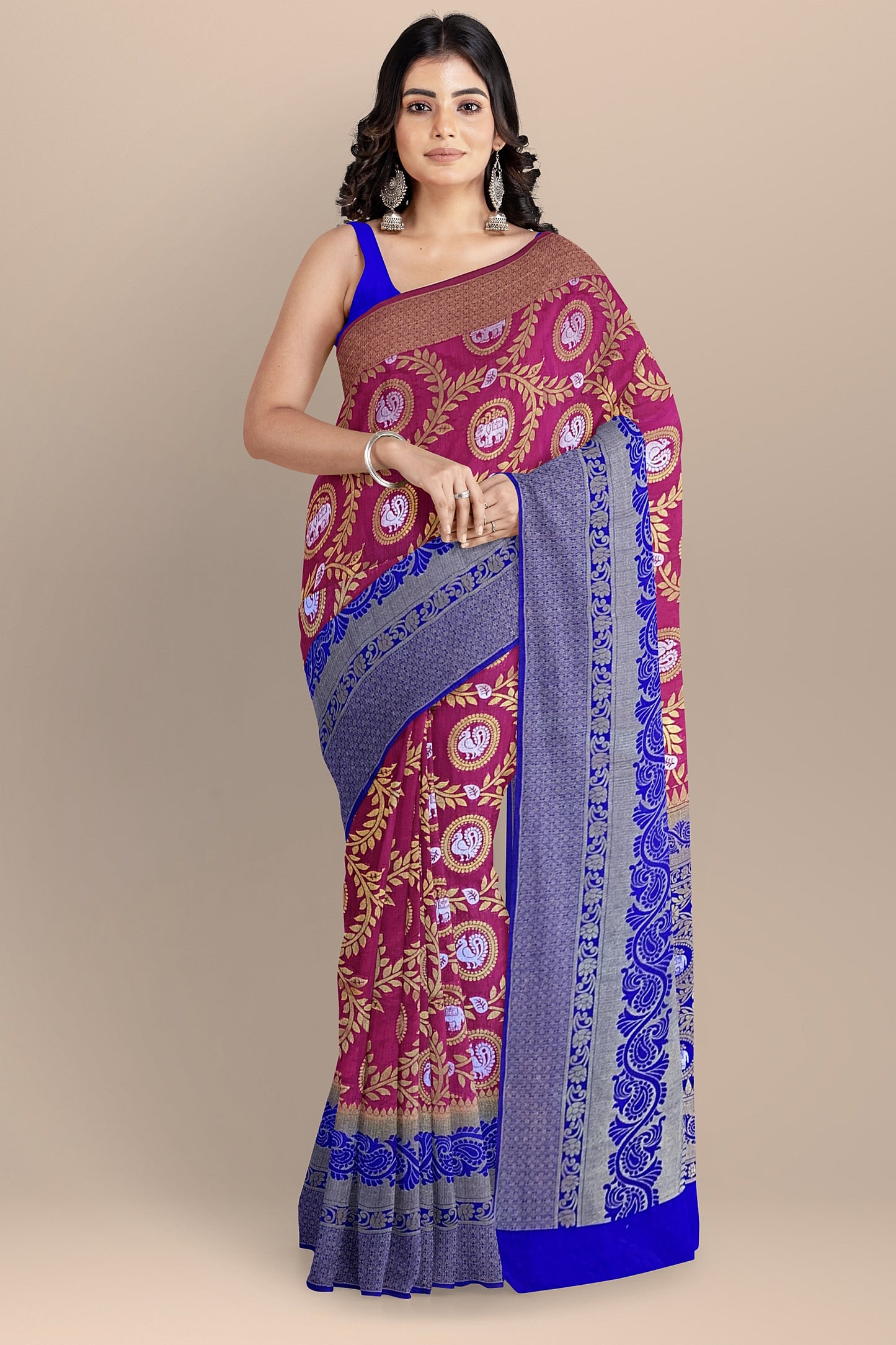 Exquisite Pink and Royal Blue Paithani-Style Saree with Sona Roopa Zari Elephant Design