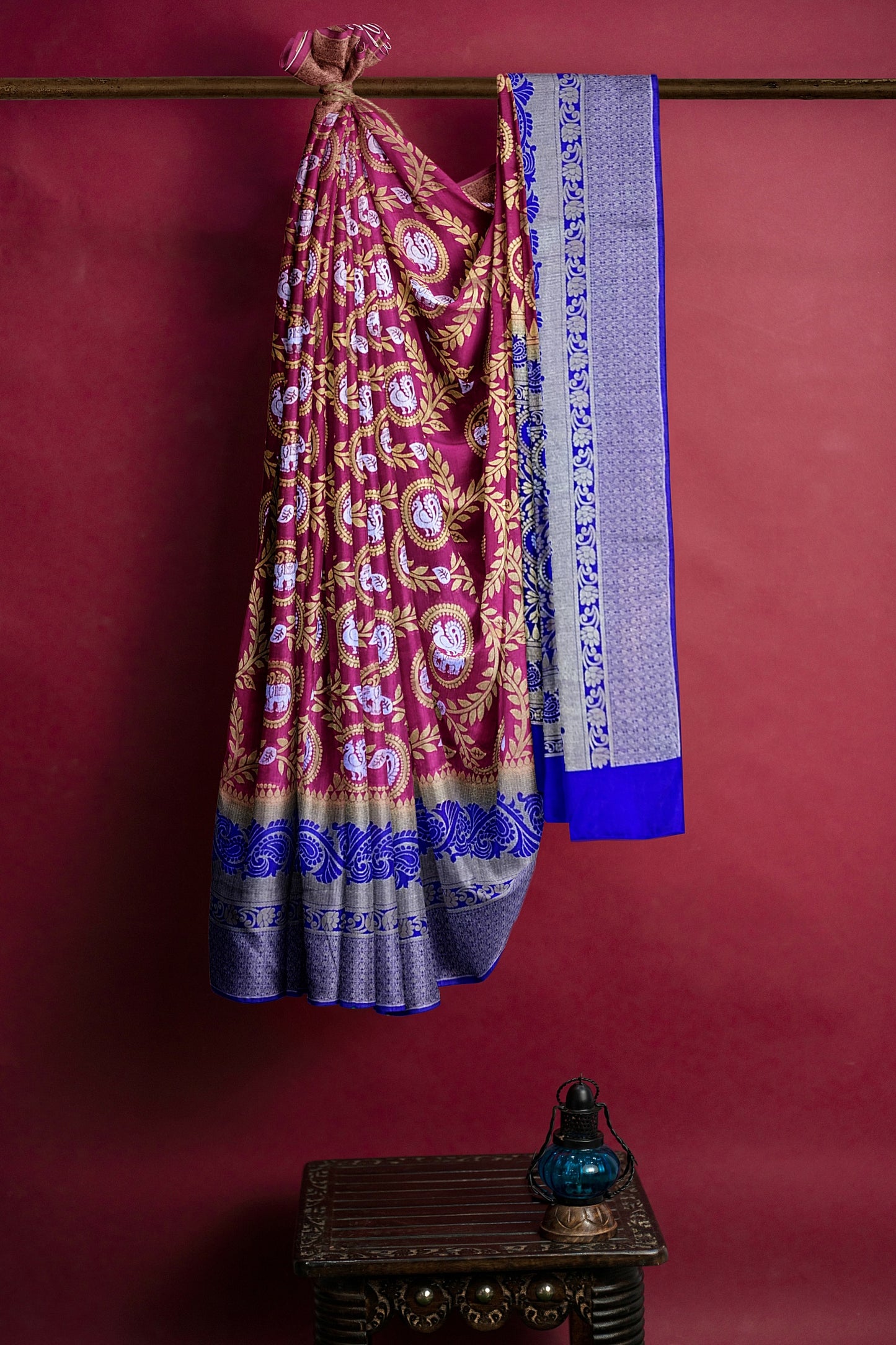 Exquisite Pink and Royal Blue Paithani-Style Saree with Sona Roopa Zari Elephant Design