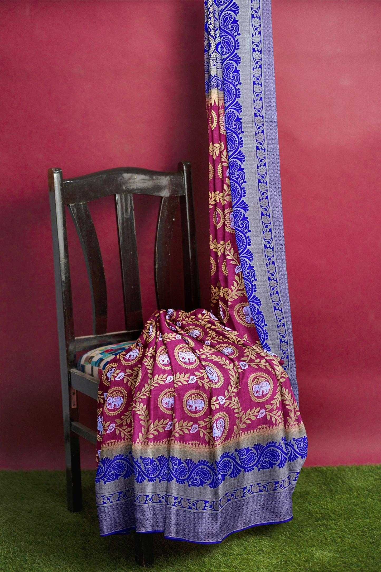 Exquisite Pink and Royal Blue Paithani-Style Saree with Sona Roopa Zari Elephant Design