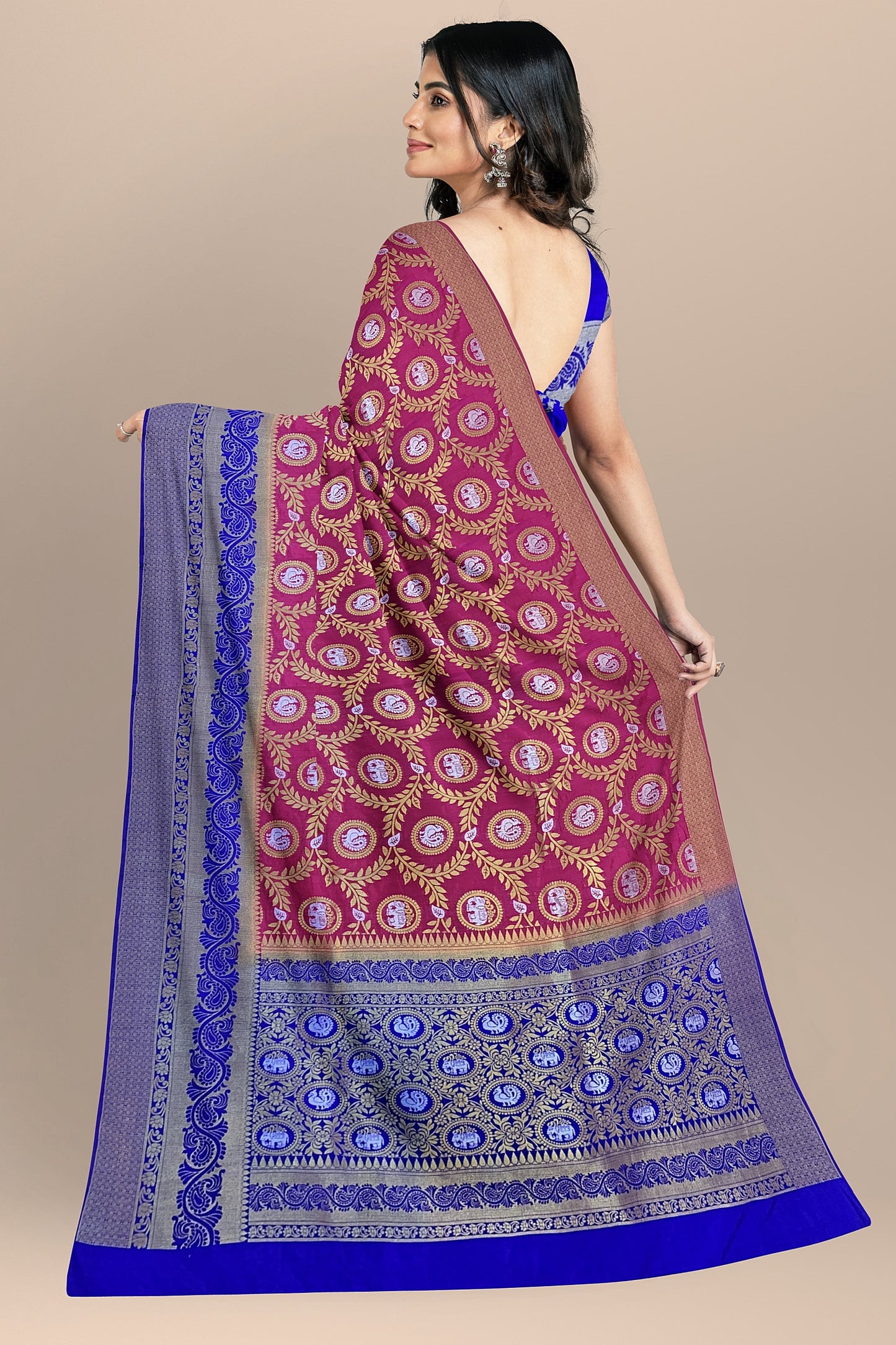Exquisite Pink and Royal Blue Paithani-Style Saree with Sona Roopa Zari Elephant Design