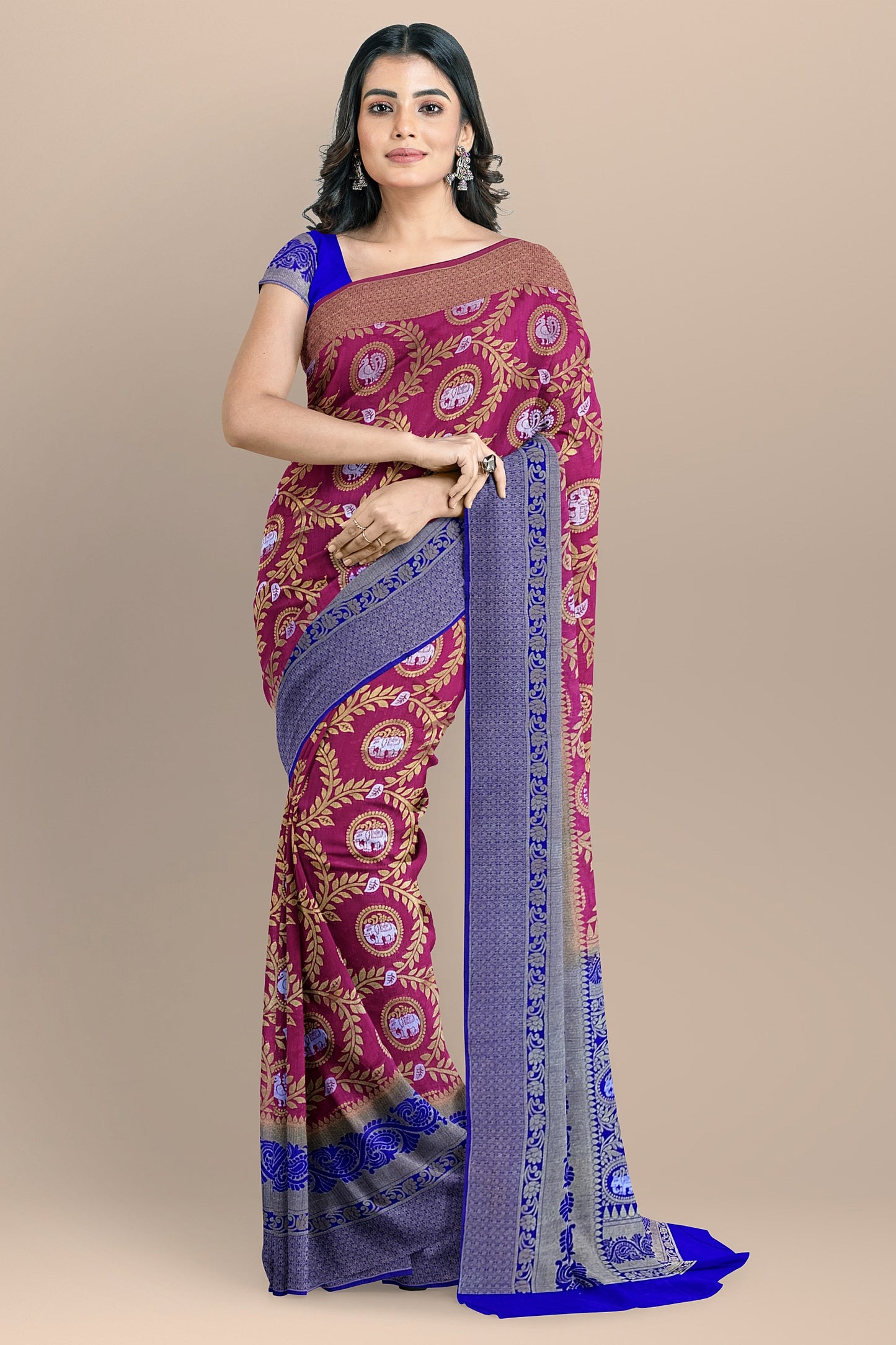 Exquisite Pink and Royal Blue Paithani-Style Saree with Sona Roopa Zari Elephant Design