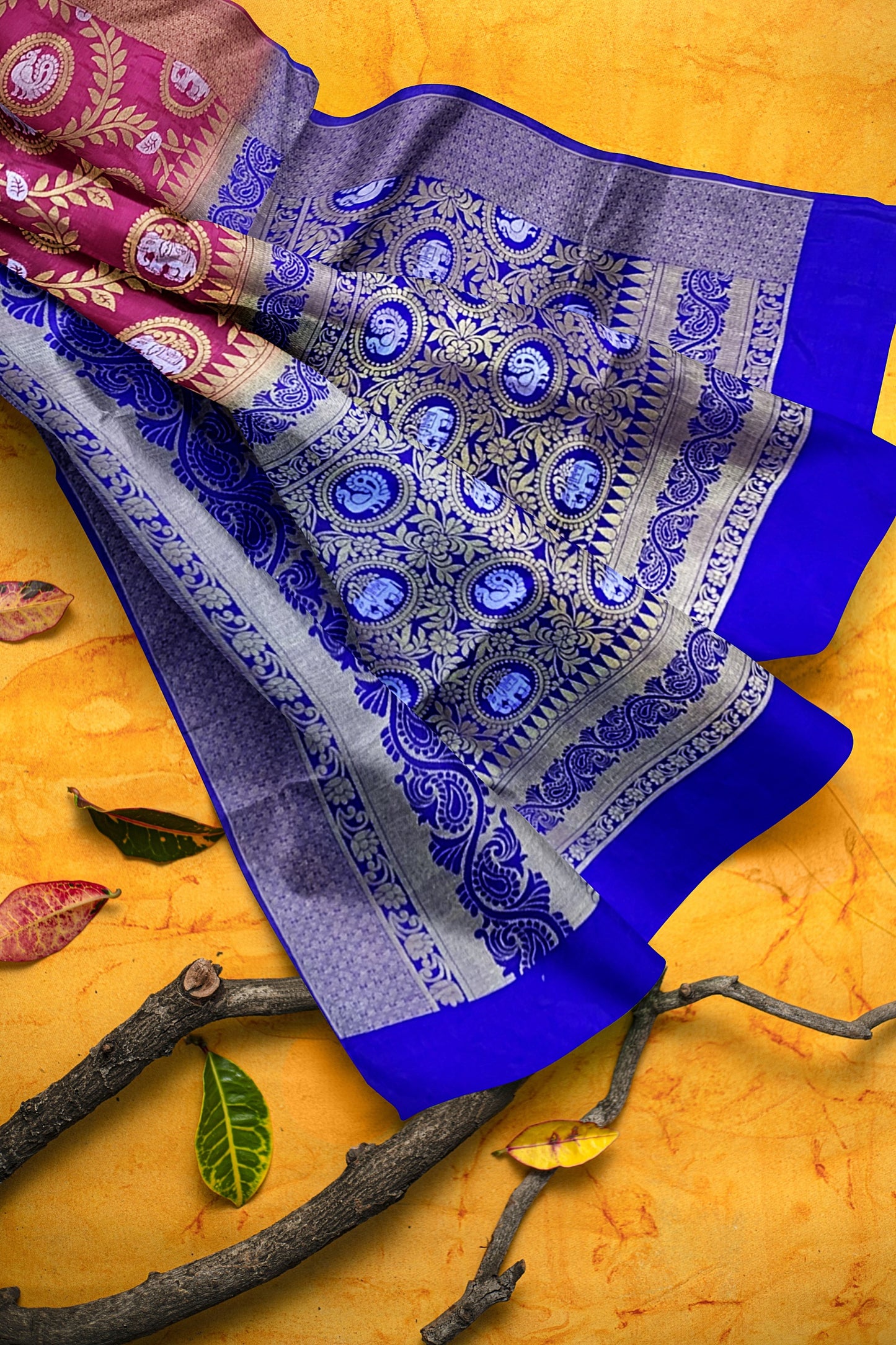 Exquisite Pink and Royal Blue Paithani-Style Saree with Sona Roopa Zari Elephant Design