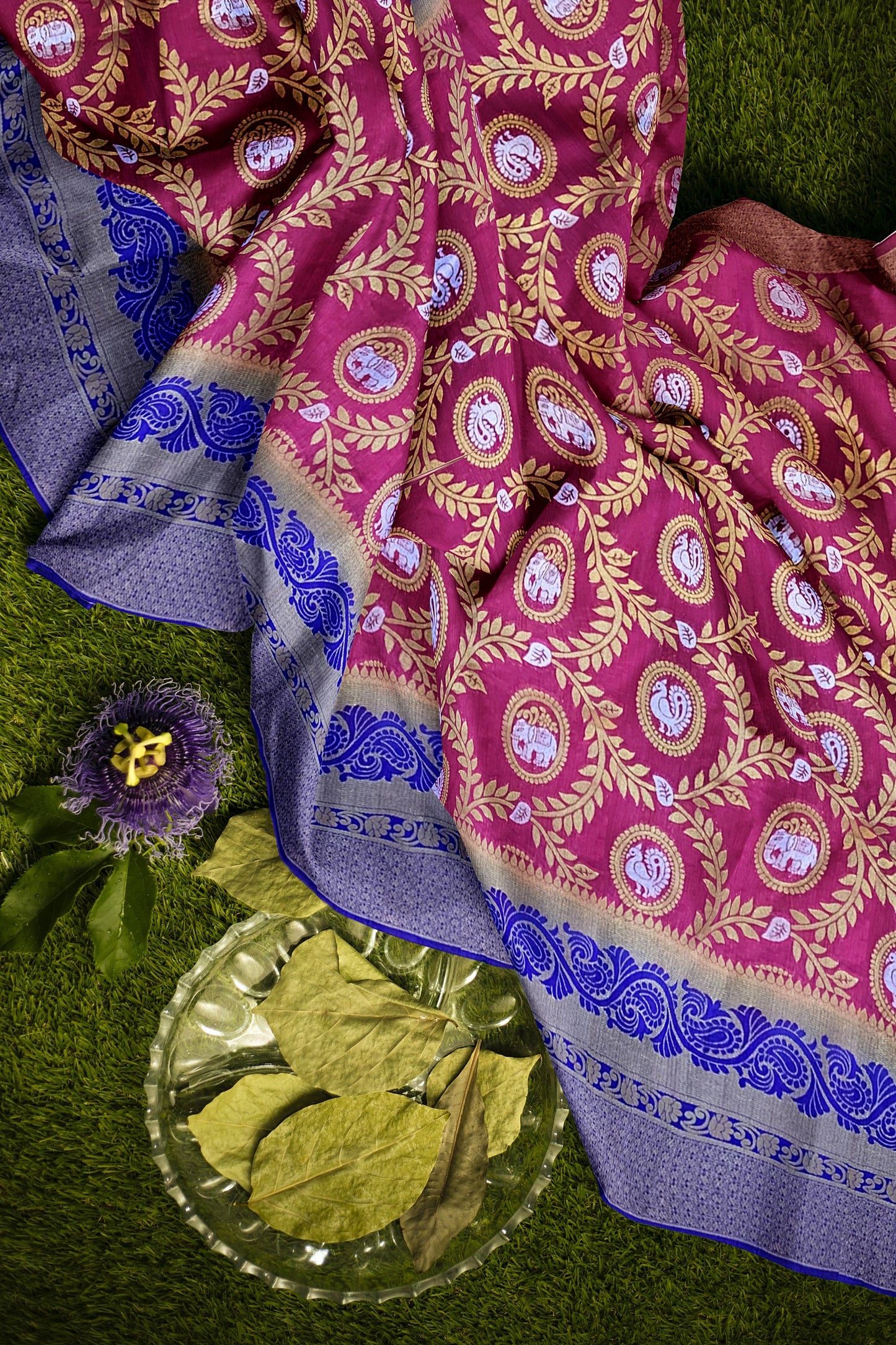 Exquisite Pink and Royal Blue Paithani-Style Saree with Sona Roopa Zari Elephant Design