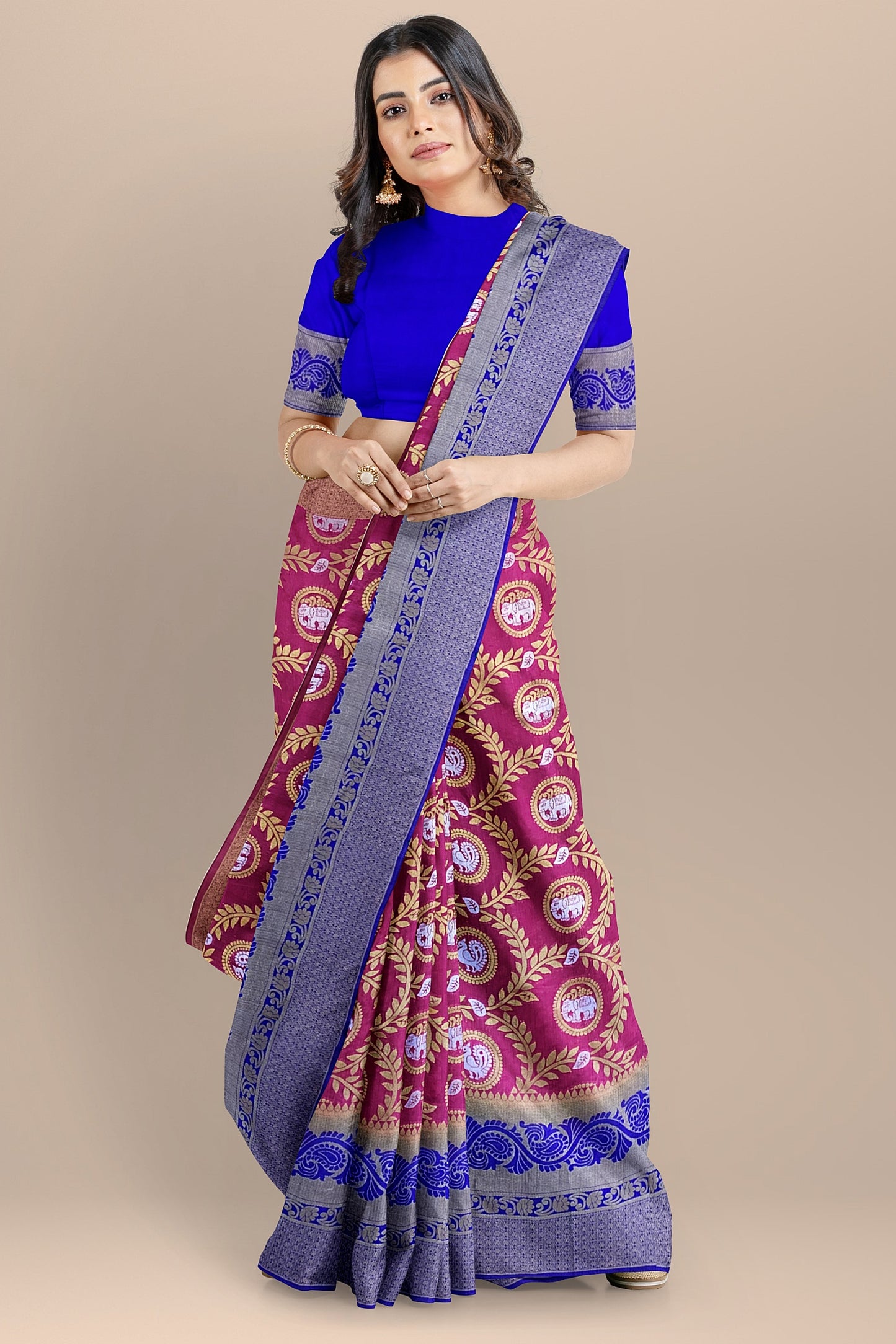 Exquisite Pink and Royal Blue Paithani-Style Saree with Sona Roopa Zari Elephant Design