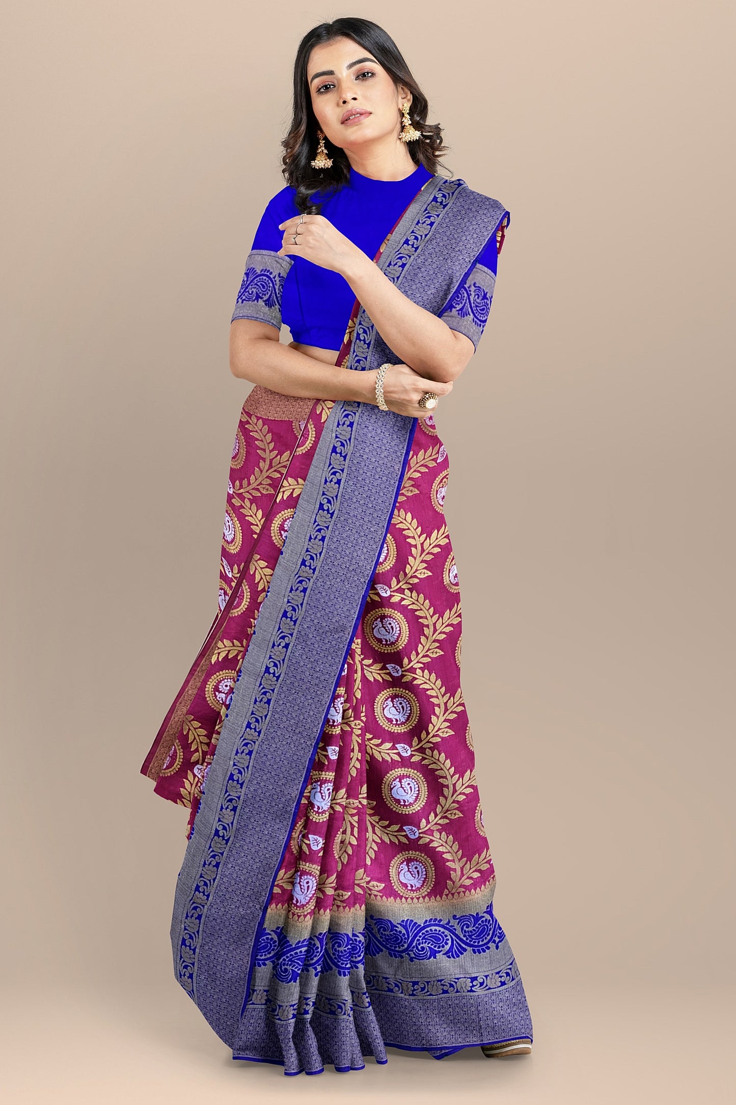 Exquisite Pink and Royal Blue Paithani-Style Saree with Sona Roopa Zari Elephant Design