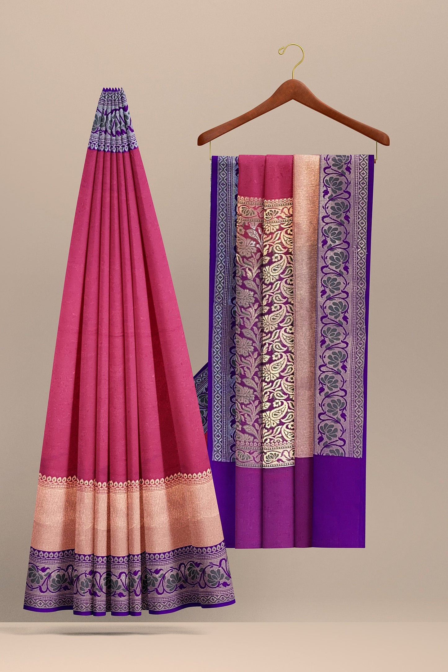 Elegant Silk Saree with Meenakari Border and Pallu Featuring Parallel Tissue Weave