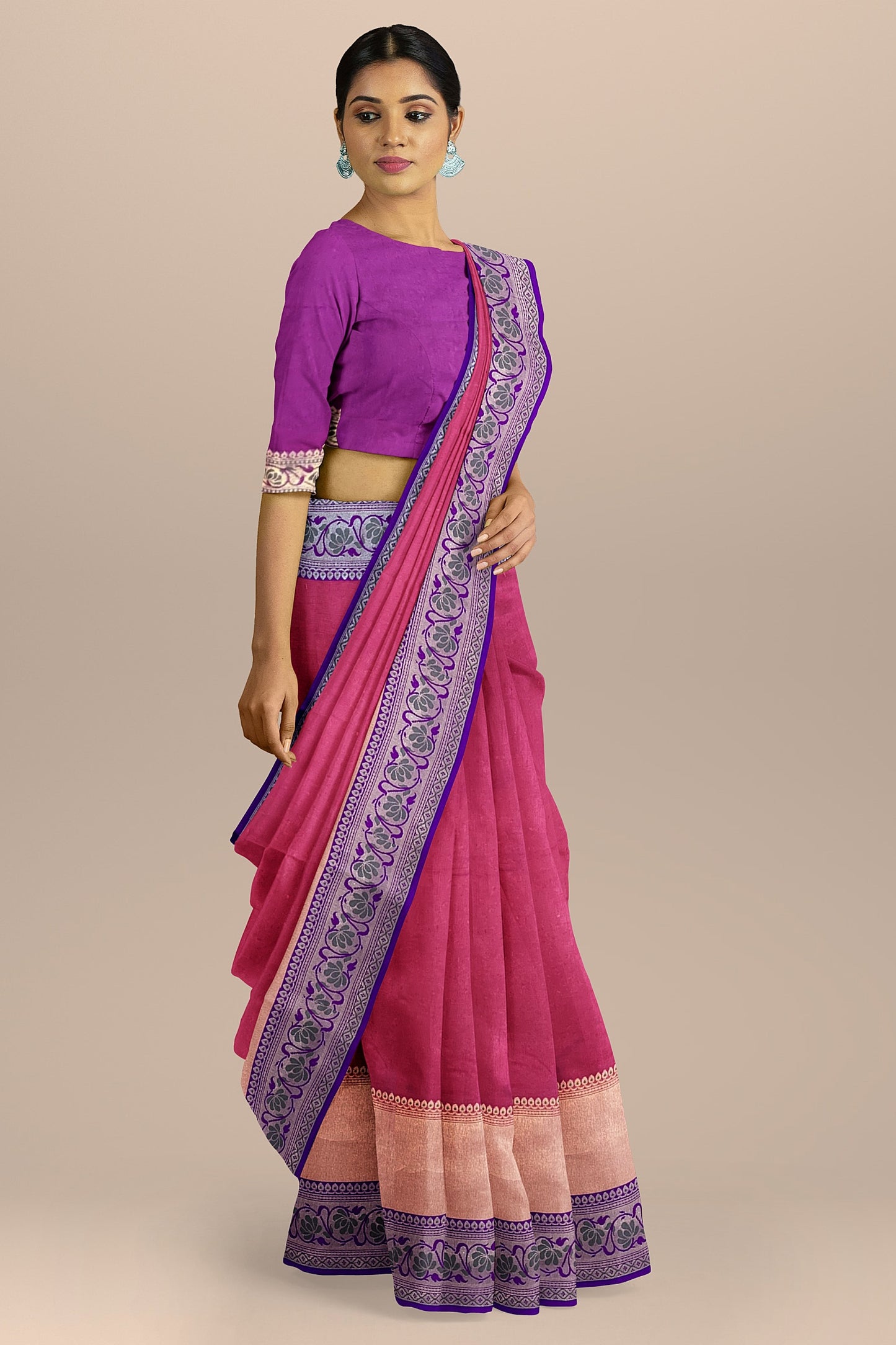 Elegant Silk Saree with Meenakari Border and Pallu Featuring Parallel Tissue Weave