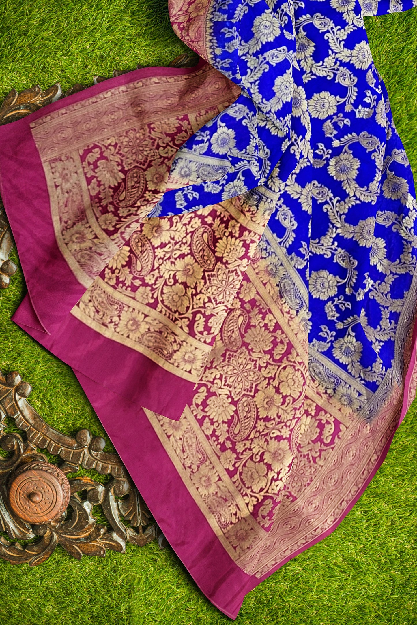 VLS 404 Banarasi Zangla Design Saree – Royal Blue & Rani Pink Party Wear