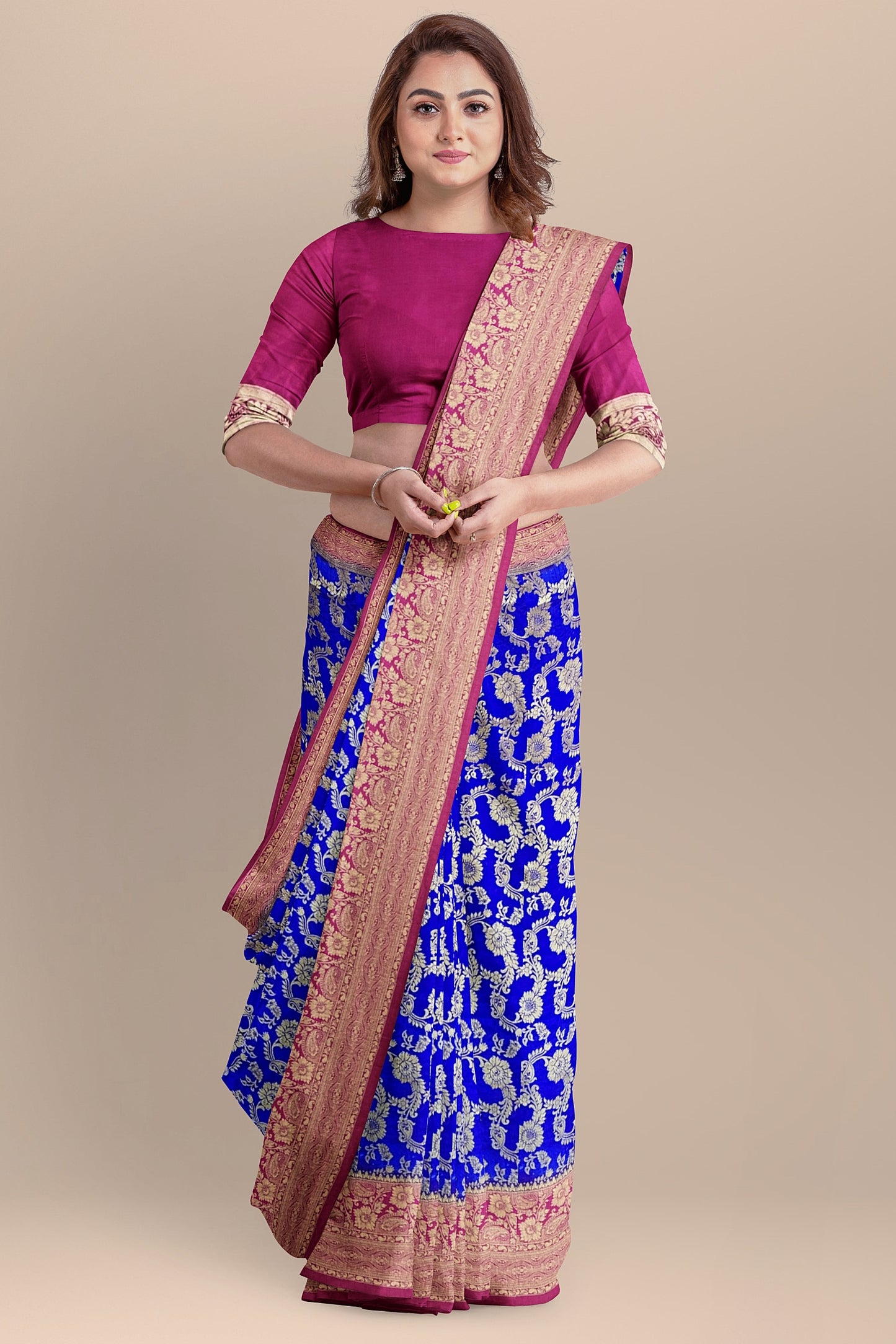VLS 404 Banarasi Zangla Design Saree – Royal Blue & Rani Pink Party Wear