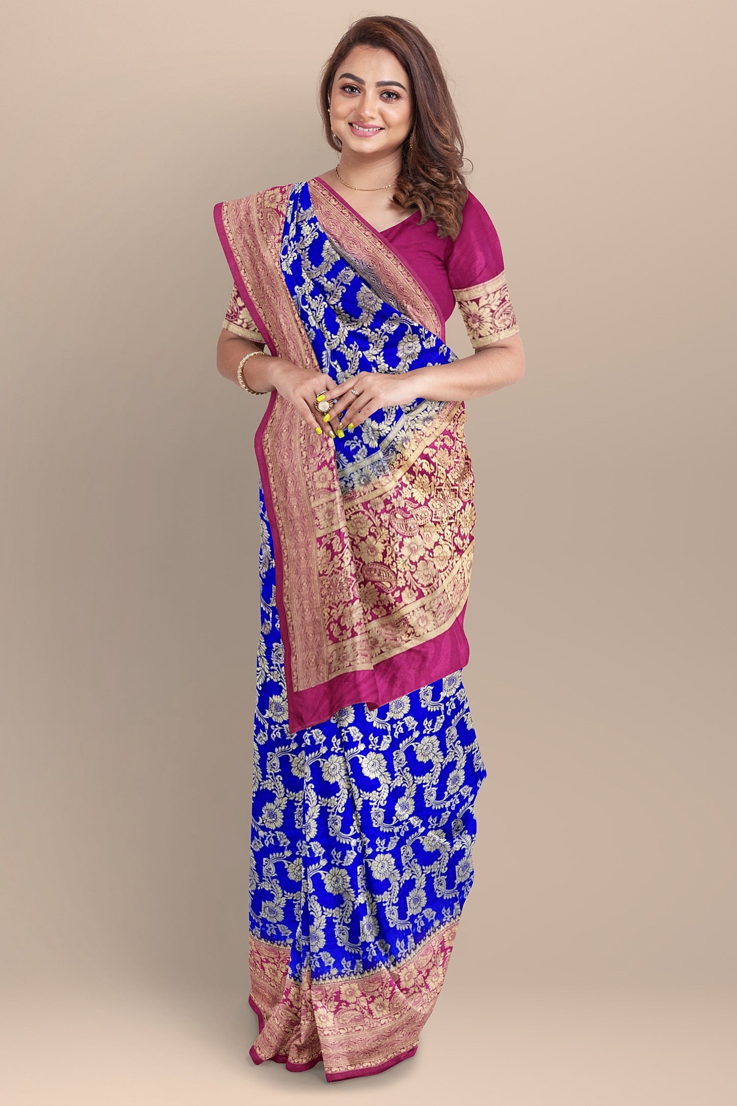 VLS 404 Banarasi Zangla Design Saree – Royal Blue & Rani Pink Party Wear