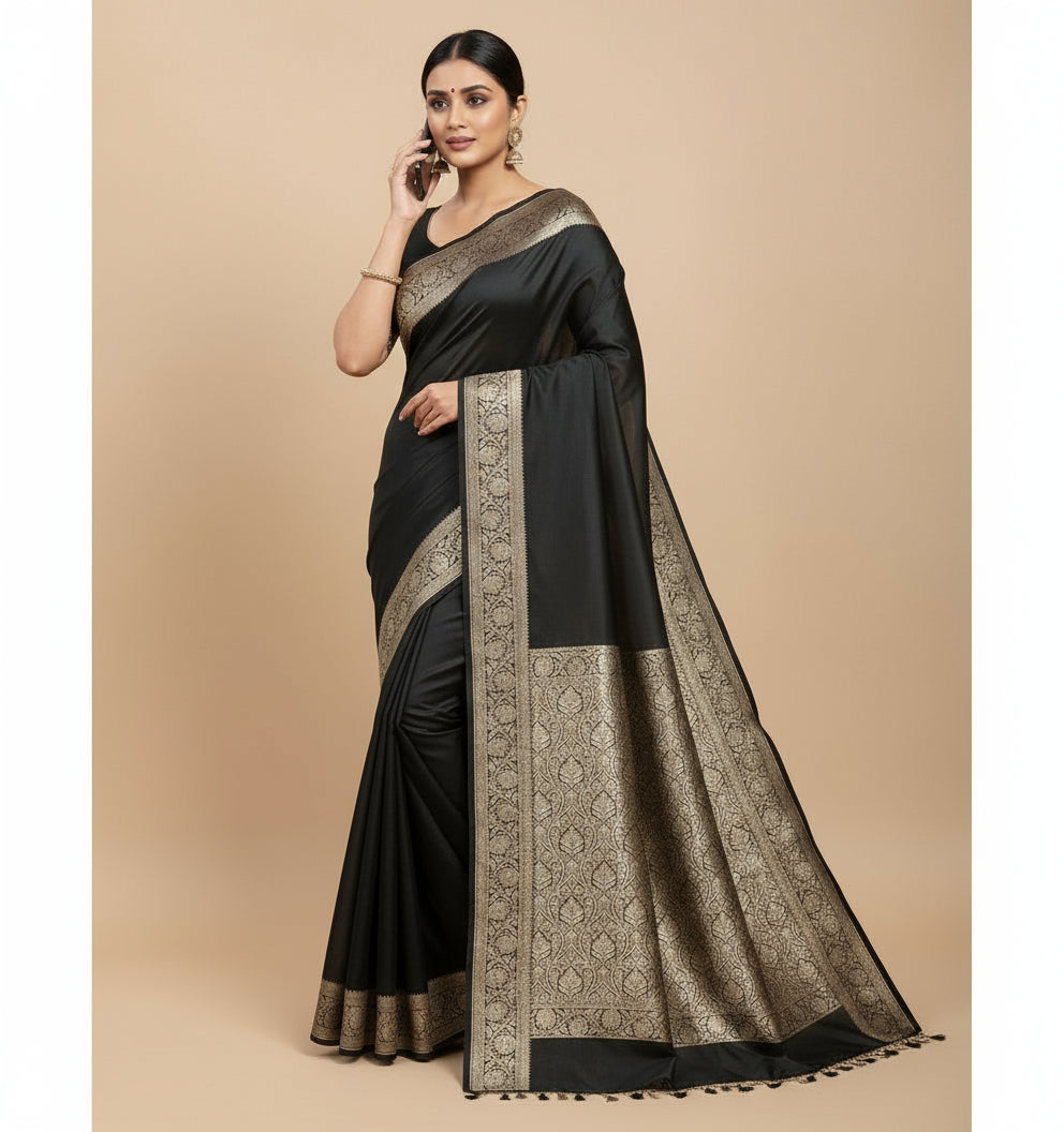 π€ Exclusive Black Double Katan Silk Saree π€ Code: VLS-444 | Exclusive on ZARIPALLU