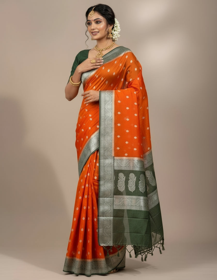 VLS-446 | Silver Zari Organza Soft Silk Saree with All-Over Ektara Booty