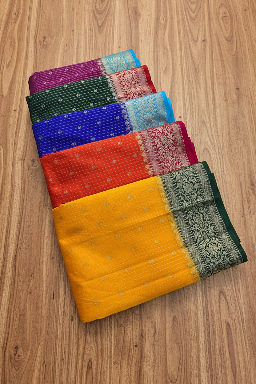 VLS 478 – Banarasi Premium Handloom Chiniya Dyeable Silk Saree with Water Double Zari Weaving