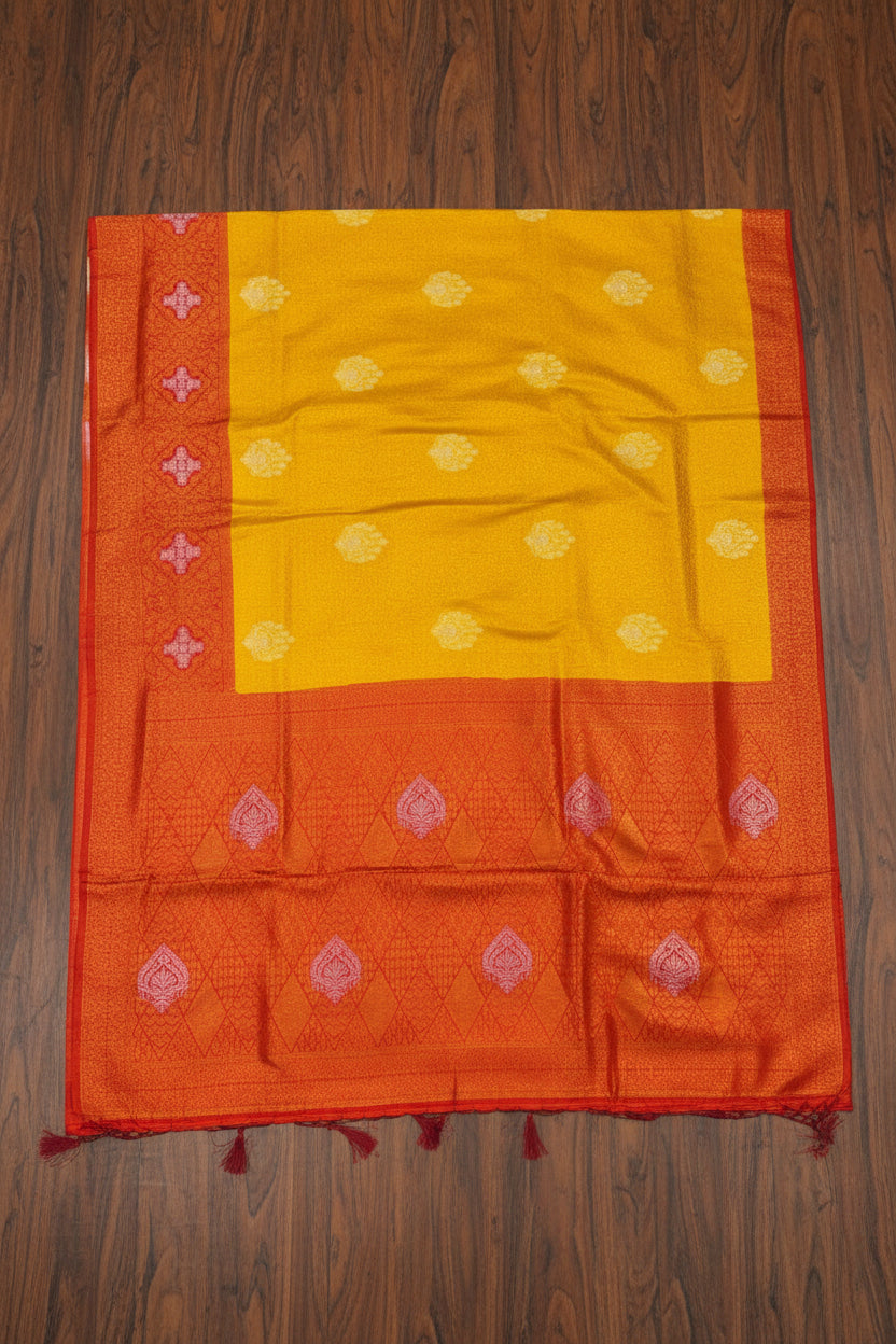 💛❤️ VLS 495 – Soft Katan Silk Saree with Silver Zari Boota