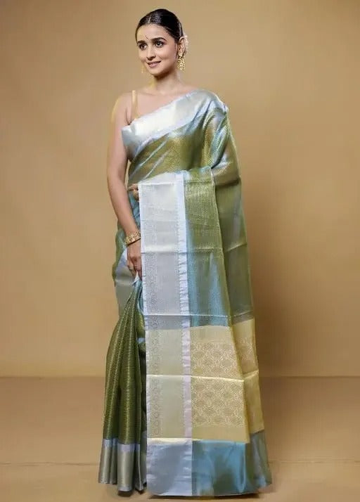 Alia Bhatt-Inspired Glass Tissue Brocade Banarasi Saree