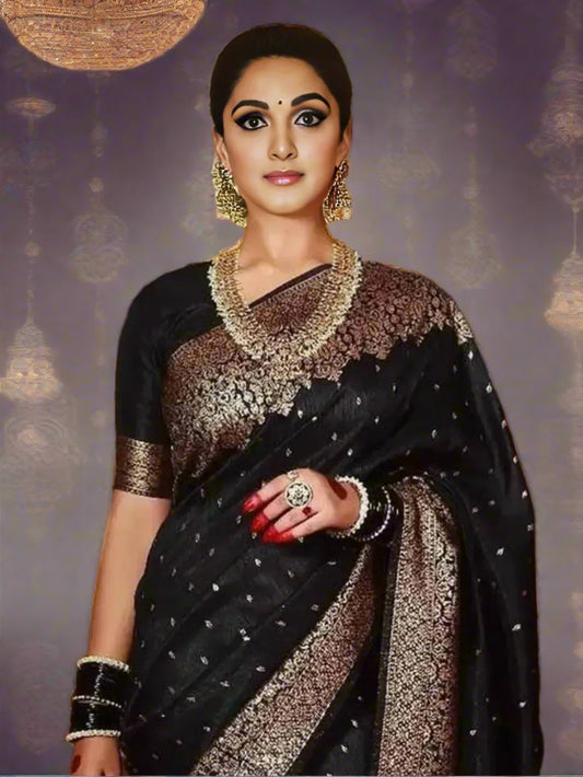 Kiara Advani Inspired Banarasi Premium Katan Silk Soft Saree β Golden Zari Weaving