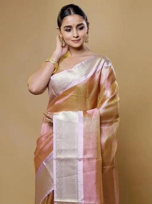 Alia Bhatt-Inspired Glass Tissue Brocade Banarasi Saree