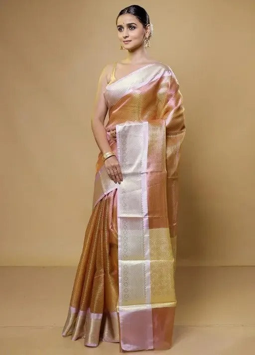 Alia Bhatt-Inspired Glass Tissue Brocade Banarasi Saree